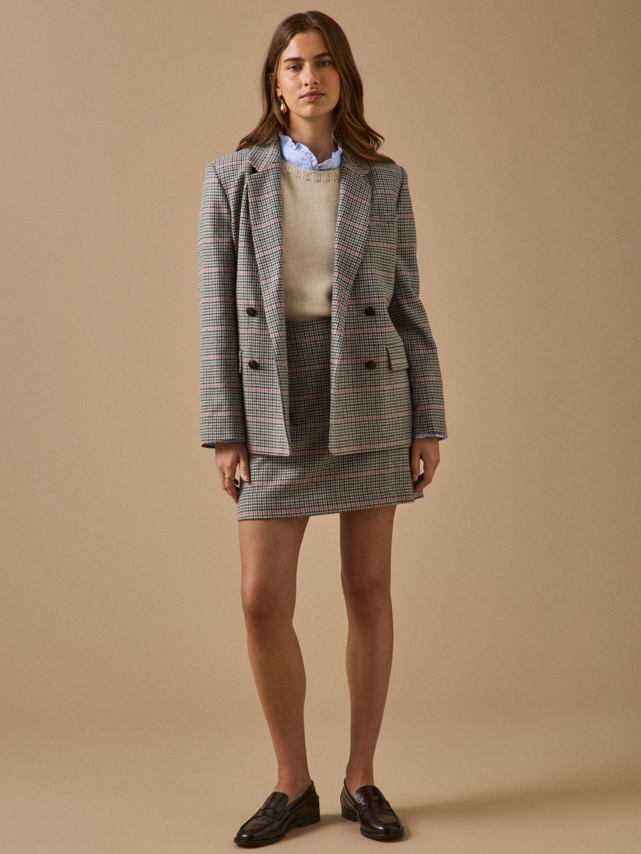 Women's houndstooth woolen blazer