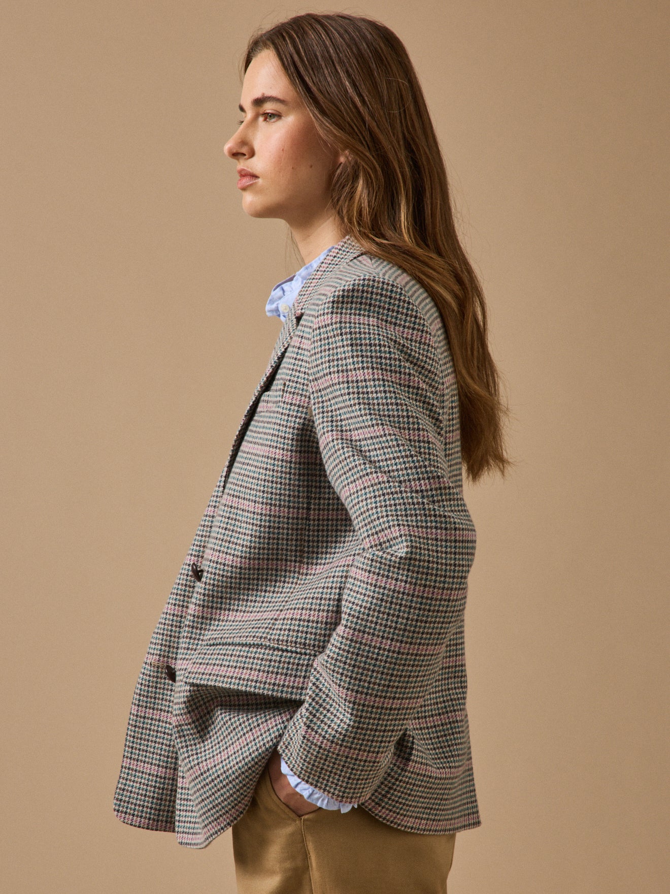 Women's houndstooth woolen blazer