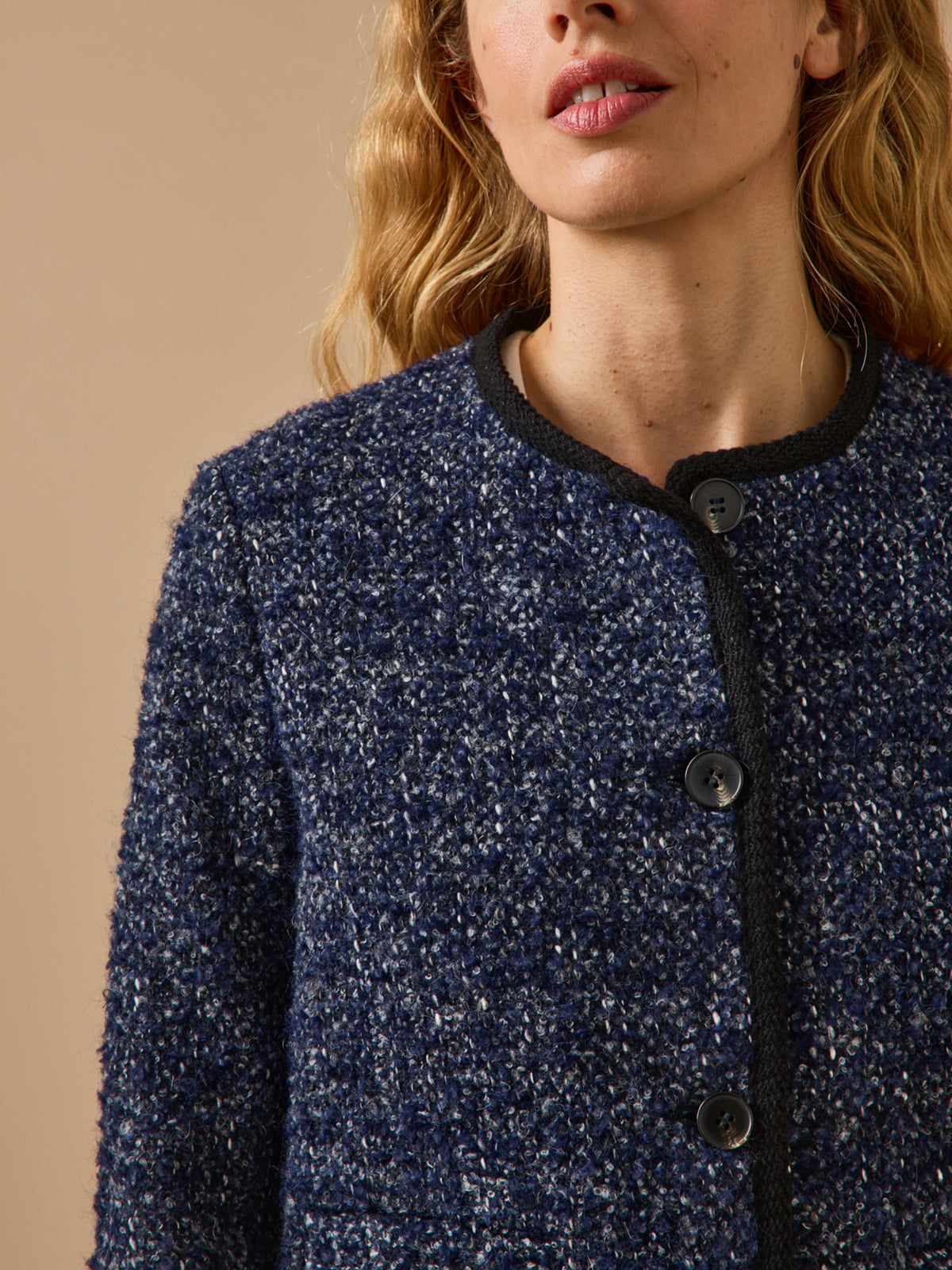 Veste sans col tweed femme