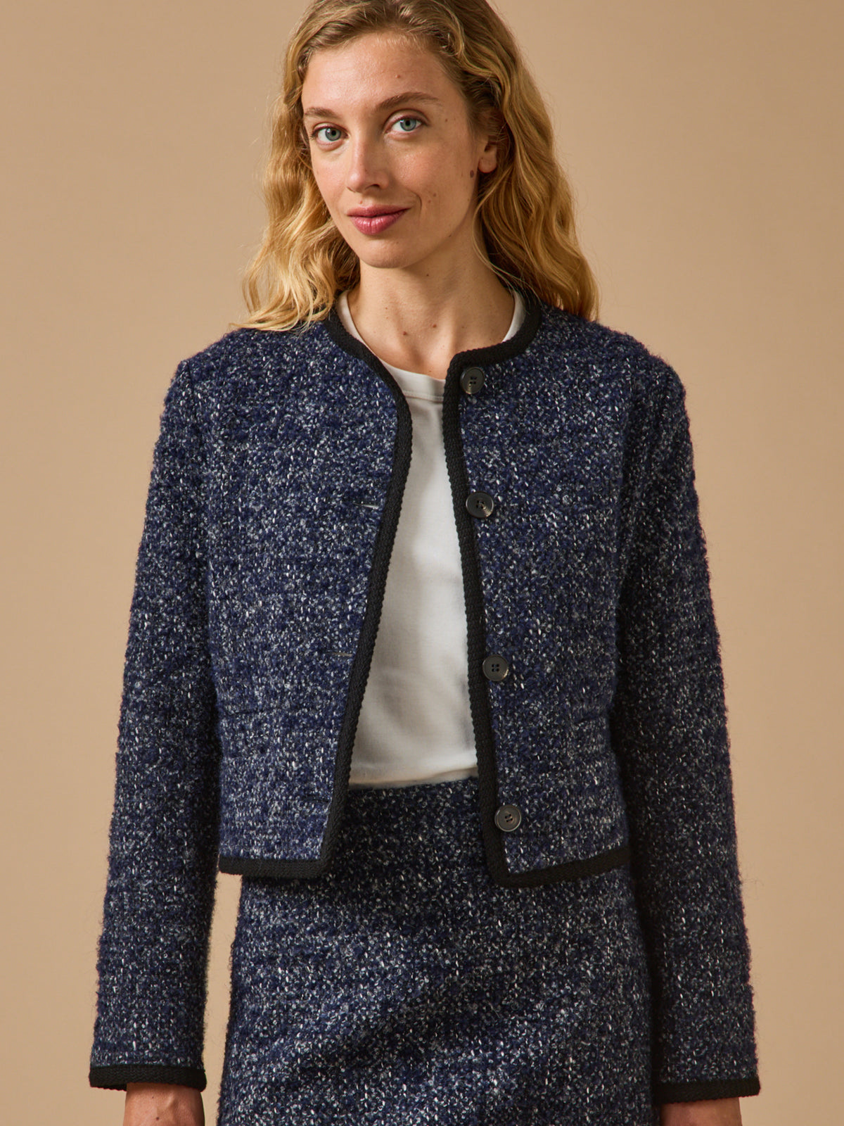 Veste sans col tweed femme