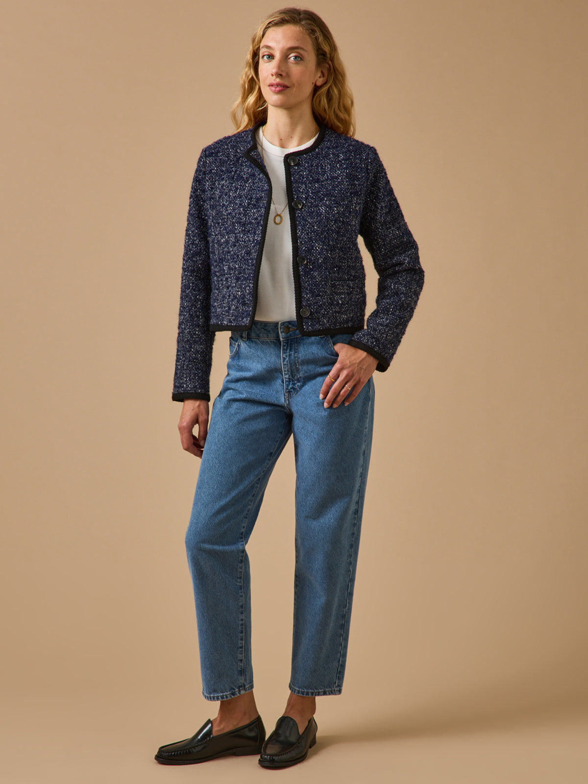 Veste sans col tweed femme