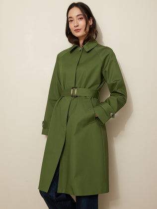 Women's long trench coat with raglan sleeves