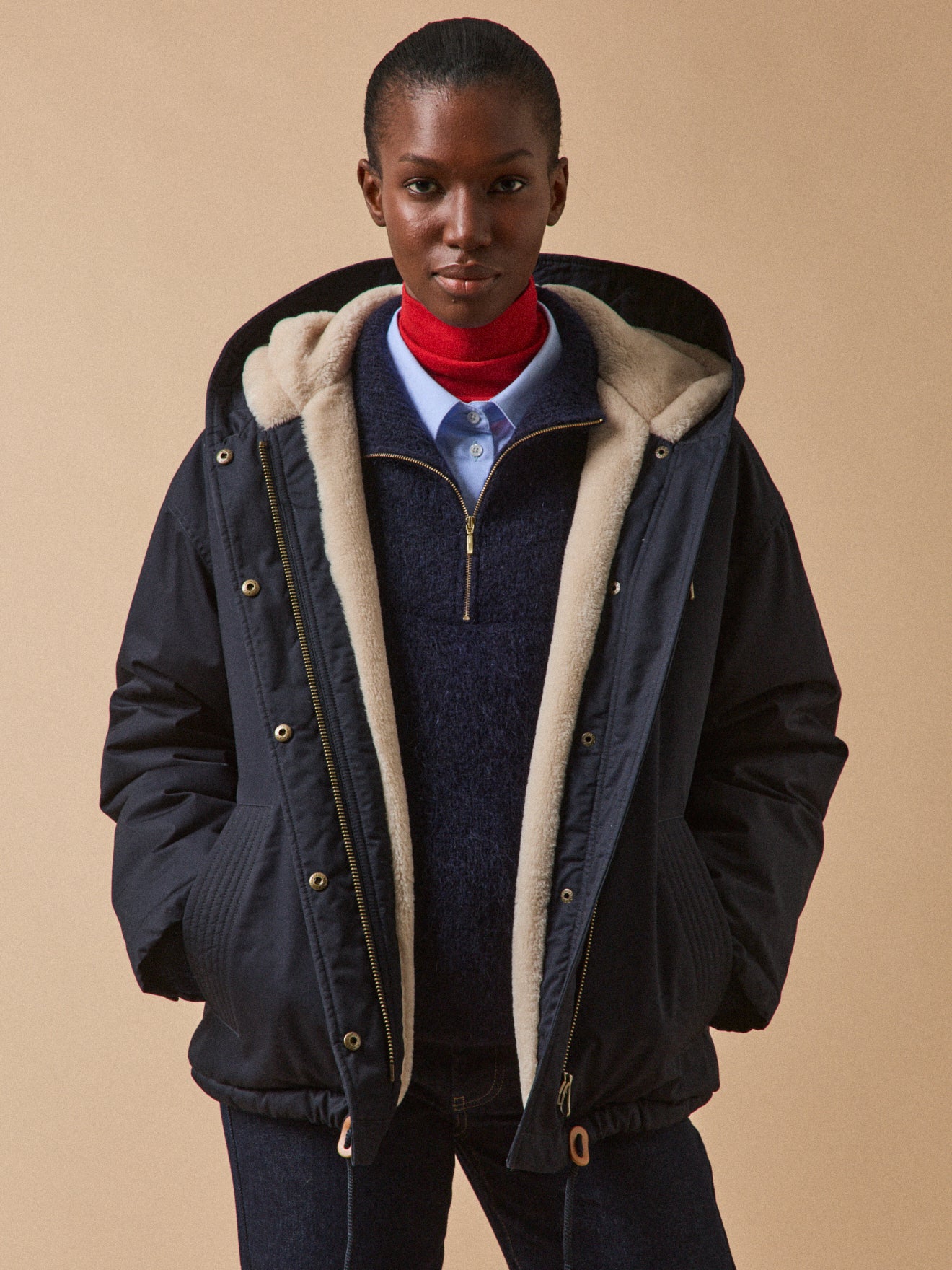 Parka courte femme doublée imitation fourrure