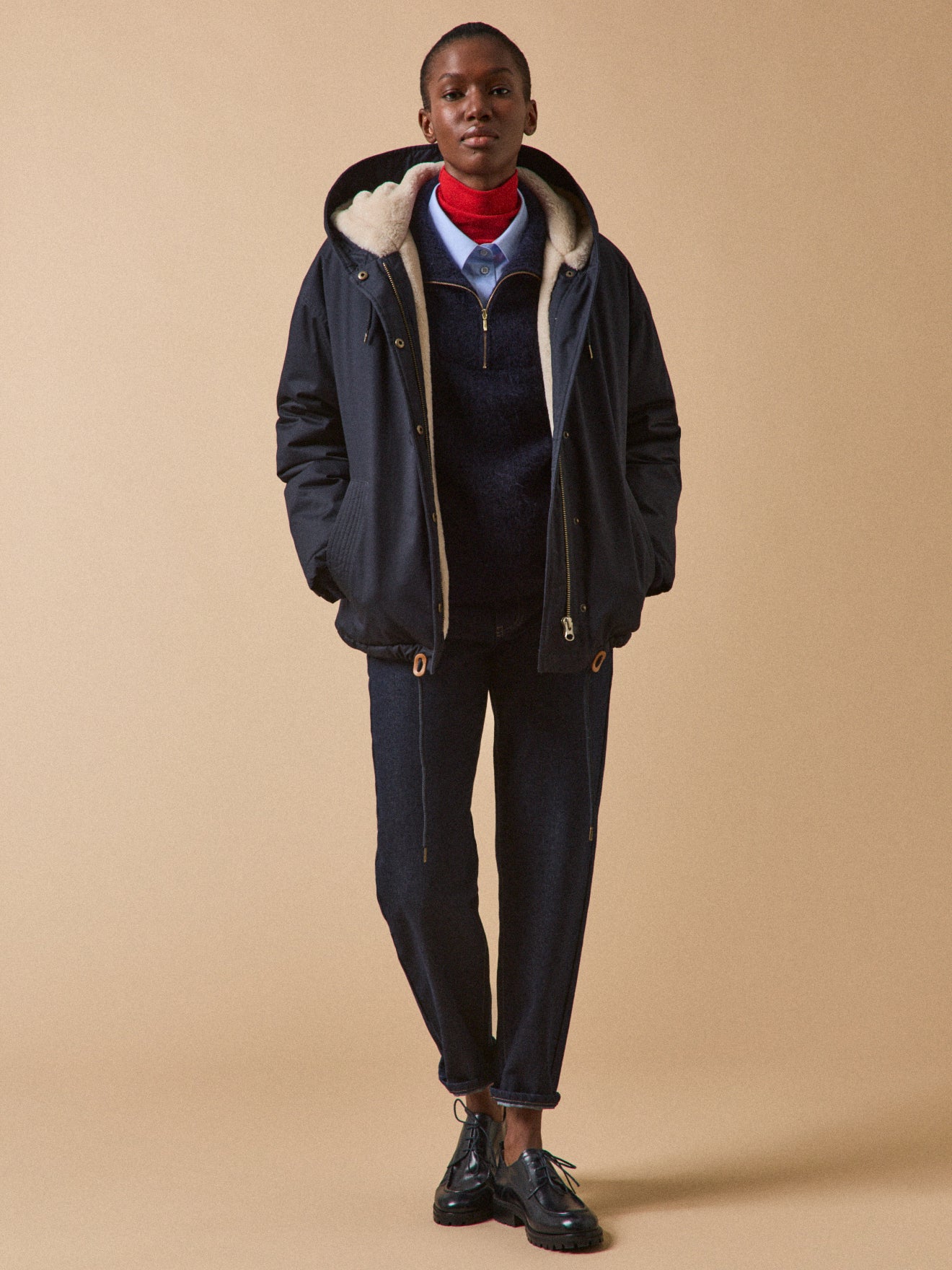 Parka courte femme doublée imitation fourrure