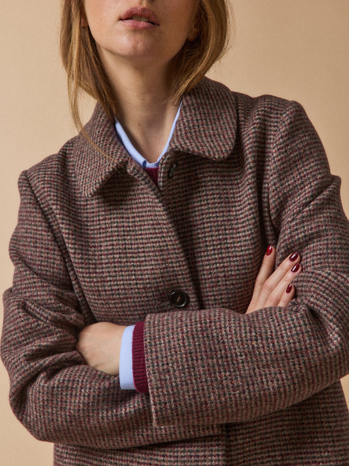 Women's short checked woolen coat