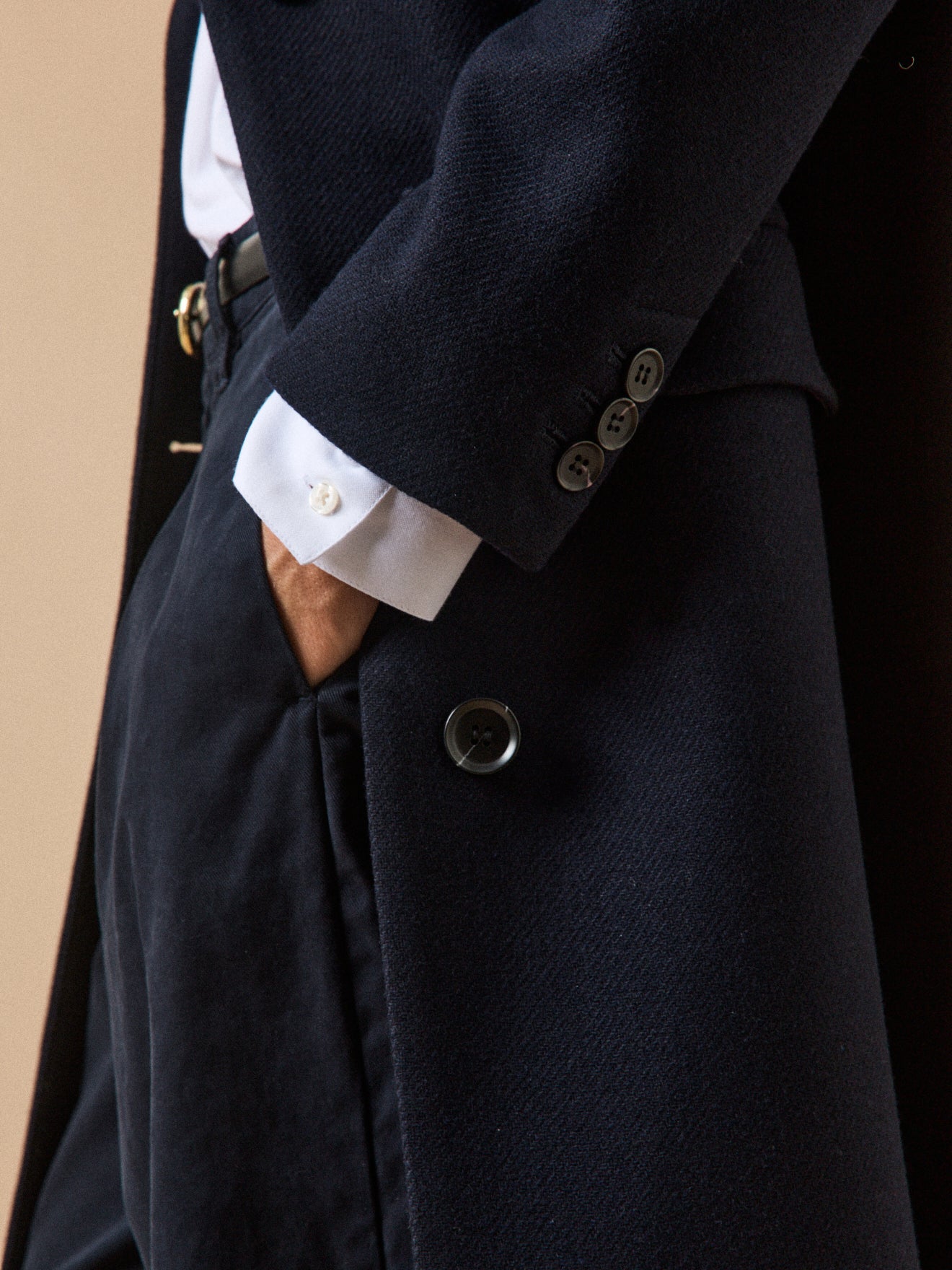 Women's long plain woolen coat with notched lapels