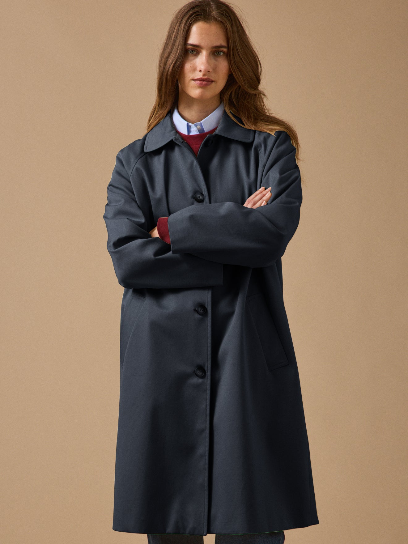 Women's long organic cotton trench coat