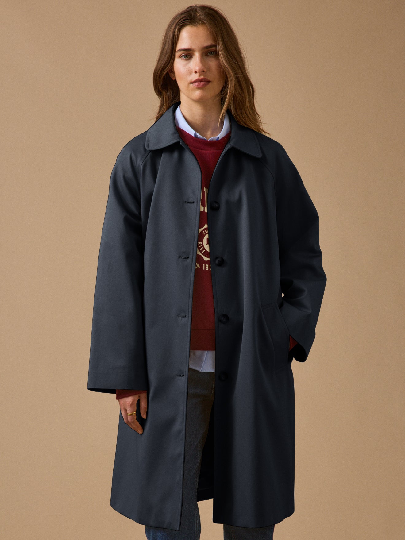 Women's long organic cotton trench coat