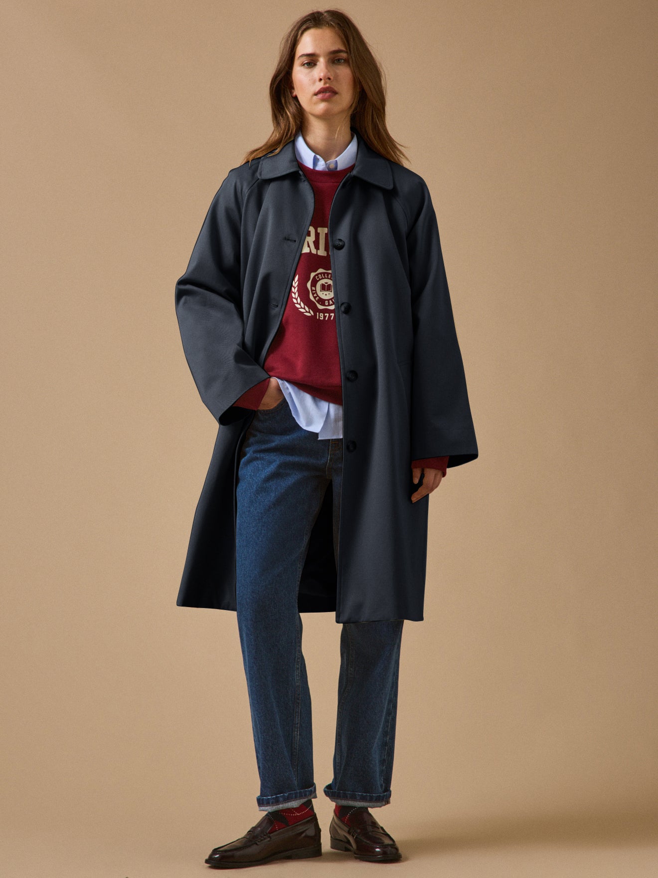 Women's long organic cotton trench coat