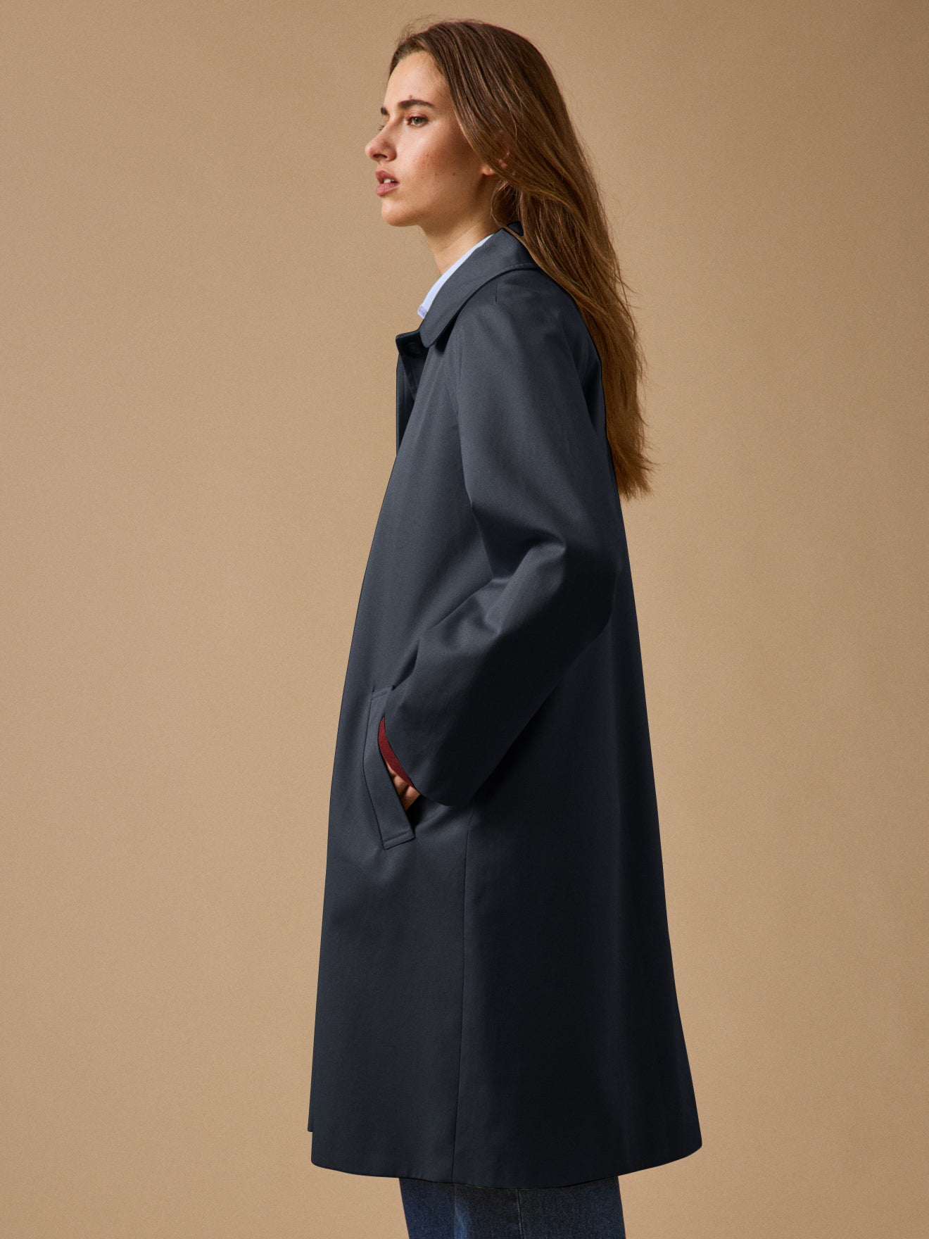Women's long organic cotton trench coat