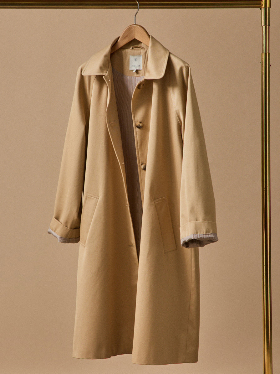 Women's long organic cotton trench coat