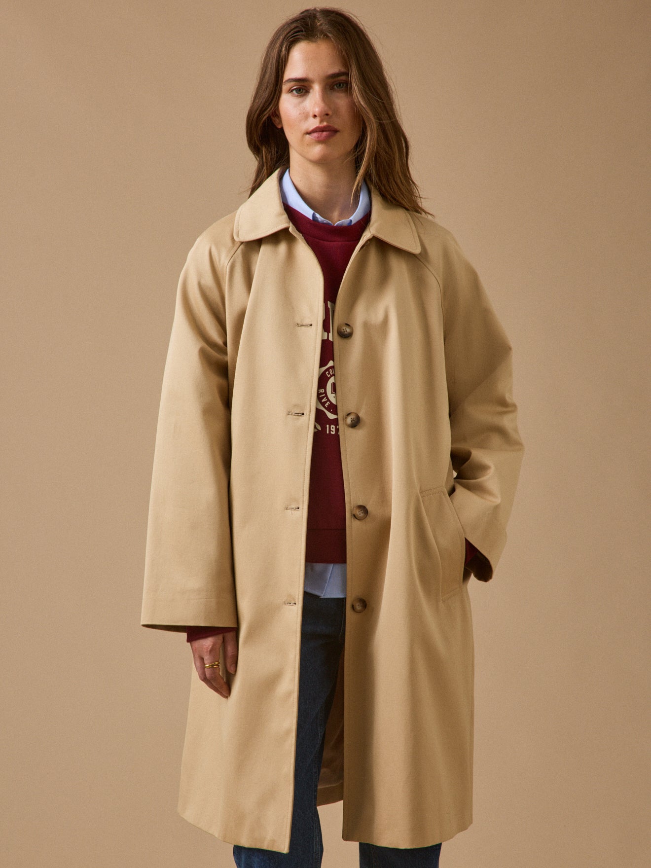 Women's long organic cotton trench coat