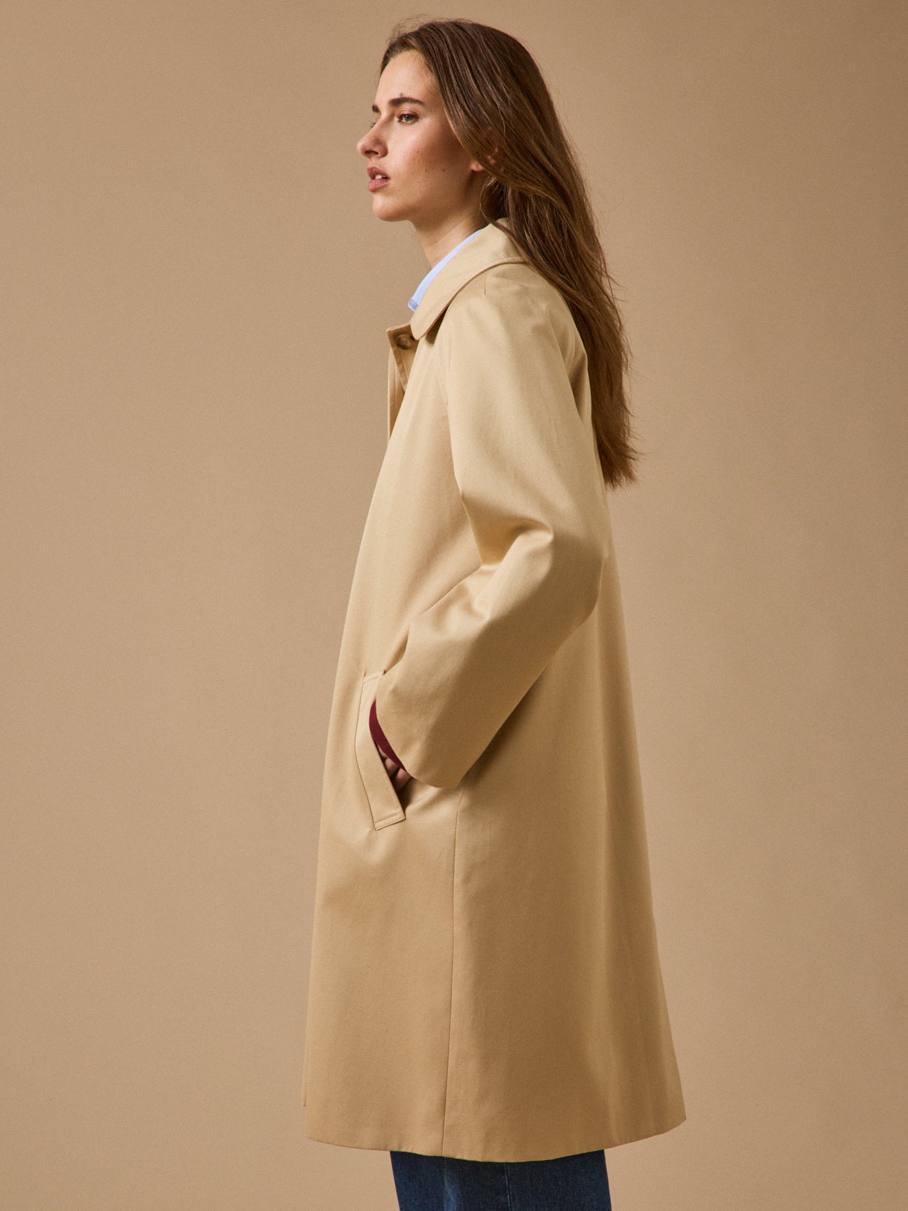 Women's long organic cotton trench coat