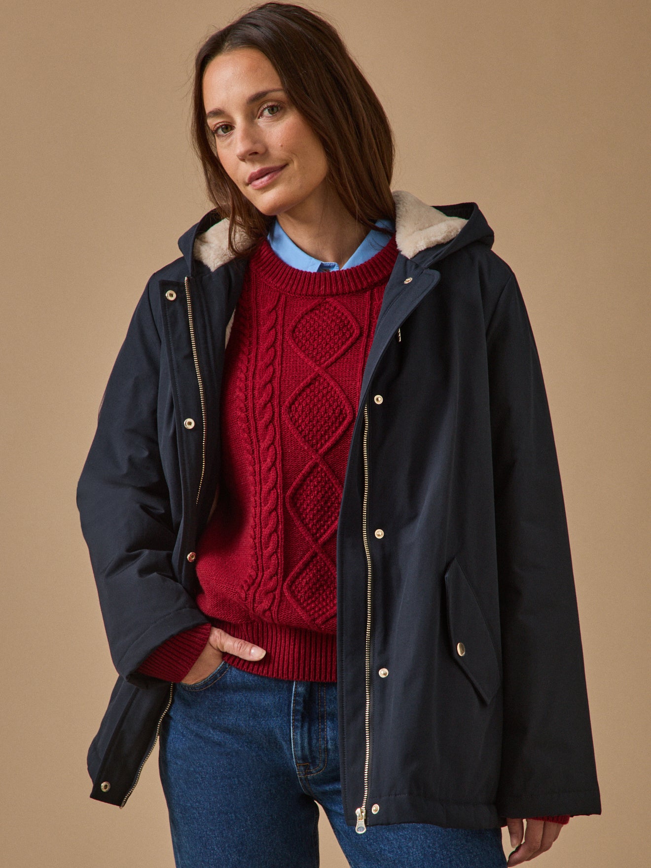 Parka courte femme doublée imitation fourrure