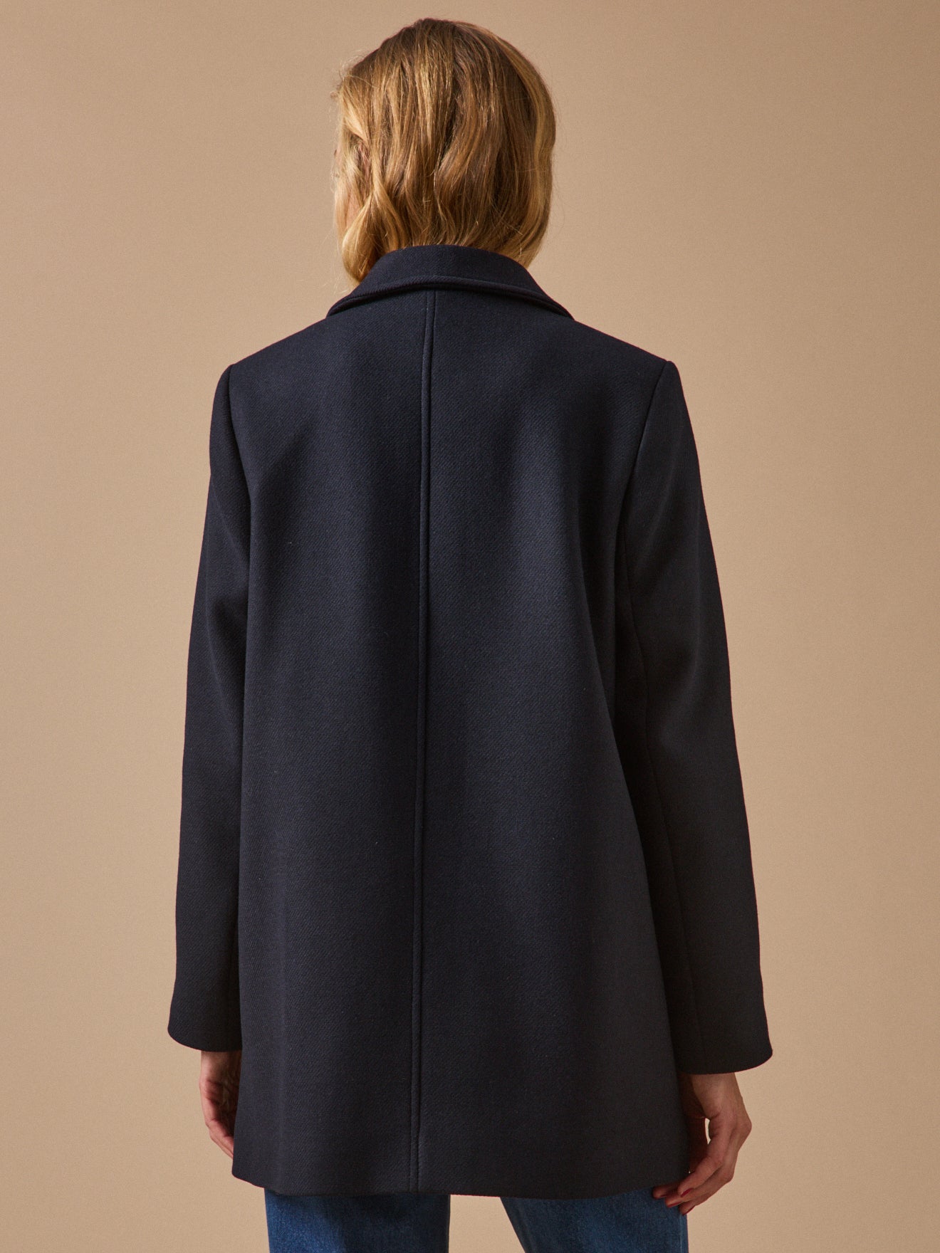 Women's solid-color straight woolen coat