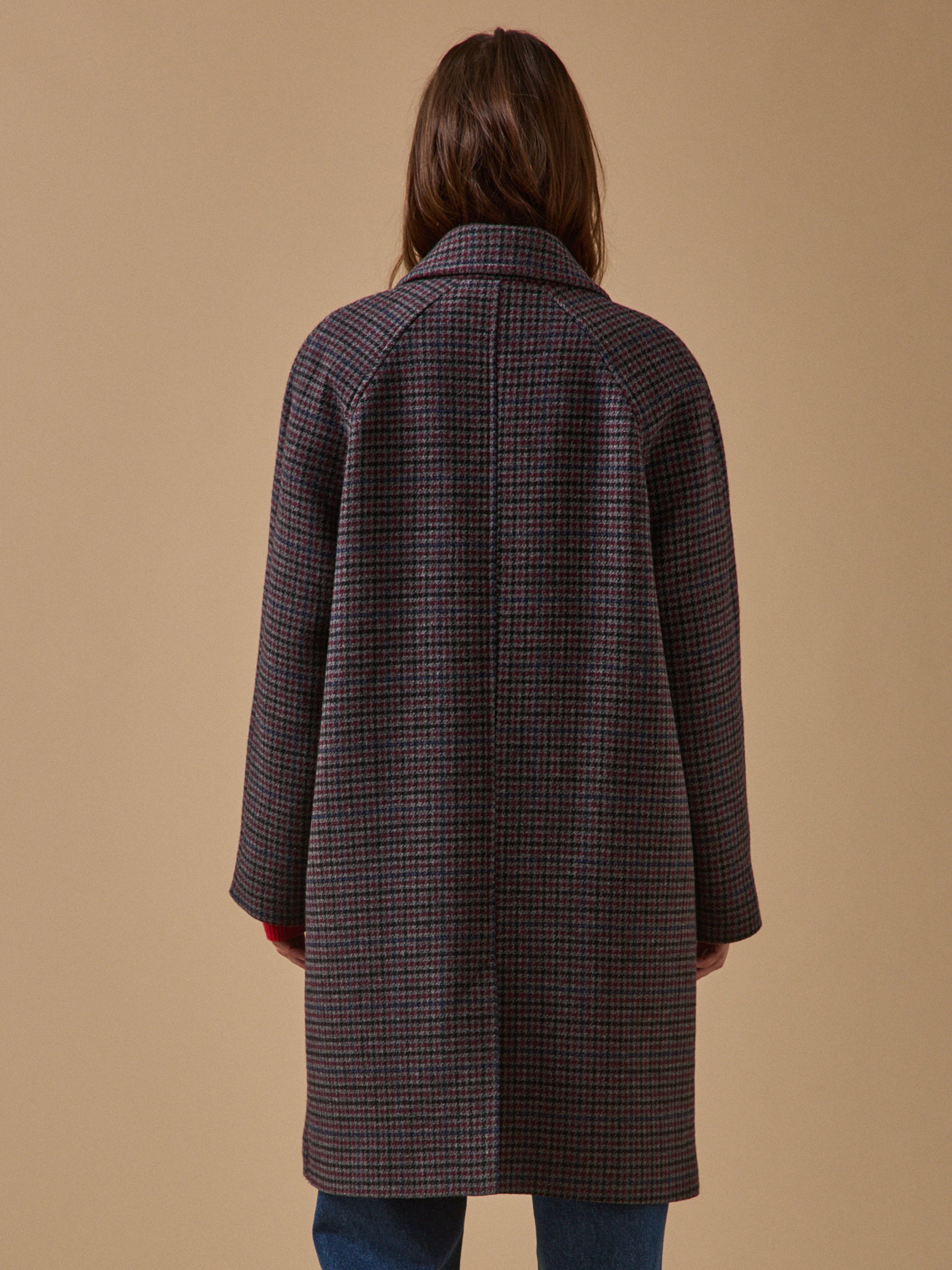Women's mid-length houndstooth woolen coat