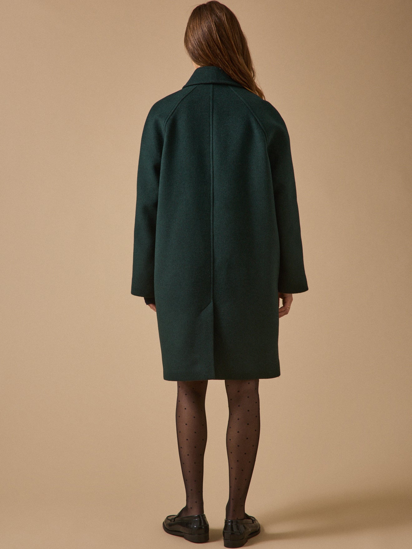 Women's solid color mid-length woolen coat