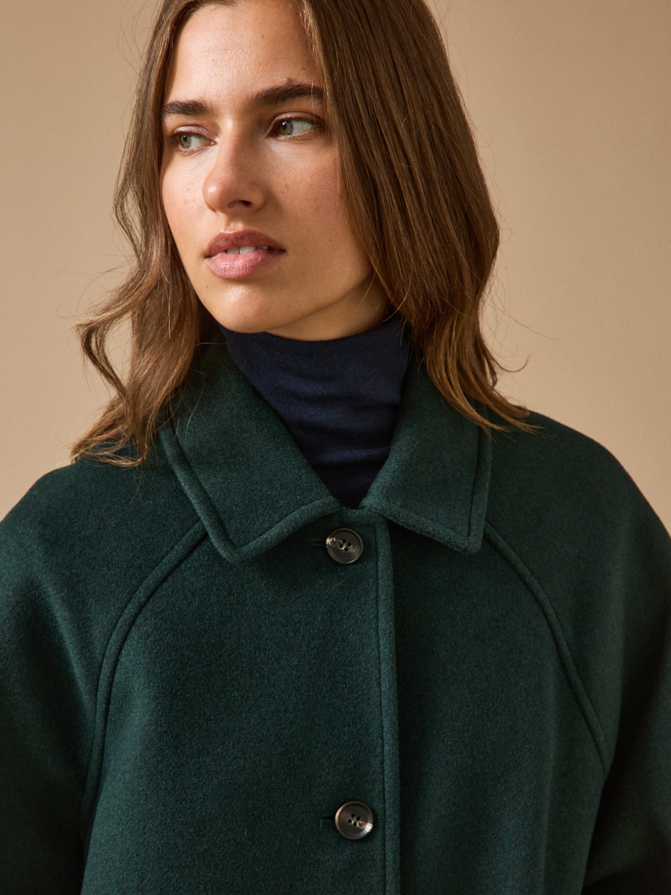 Women's solid color mid-length woolen coat