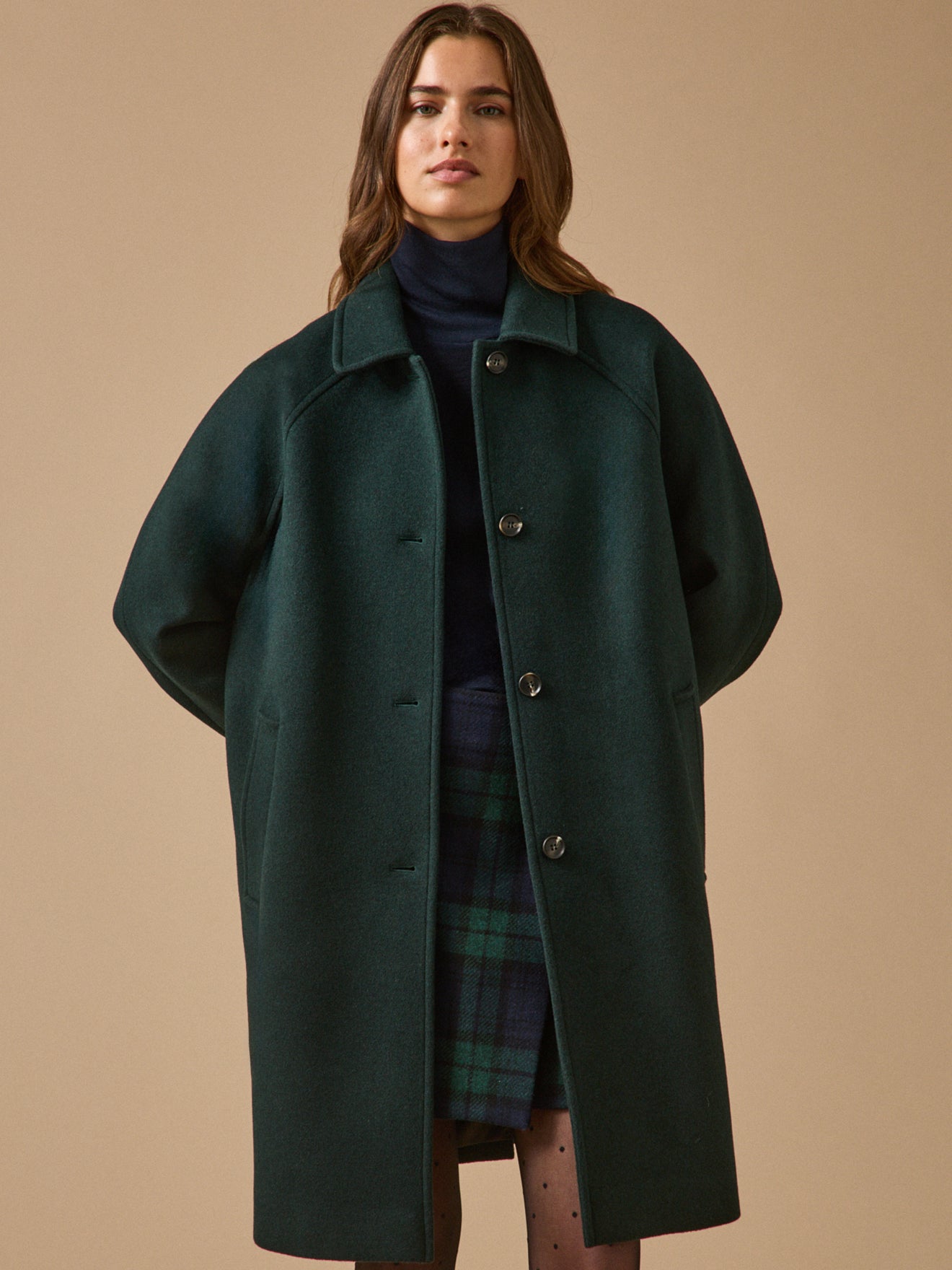 Women's solid color mid-length woolen coat