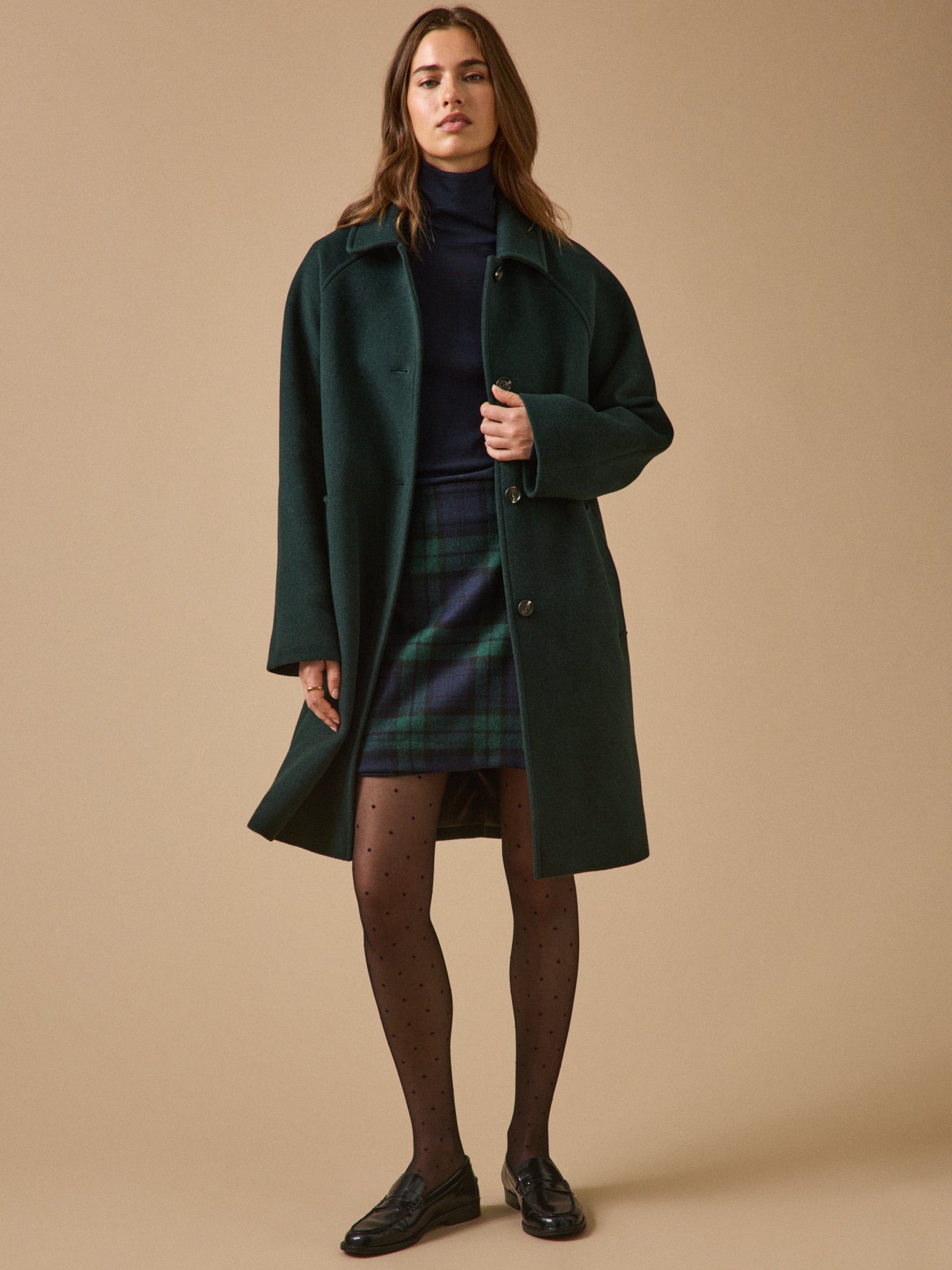 Women's solid color mid-length woolen coat