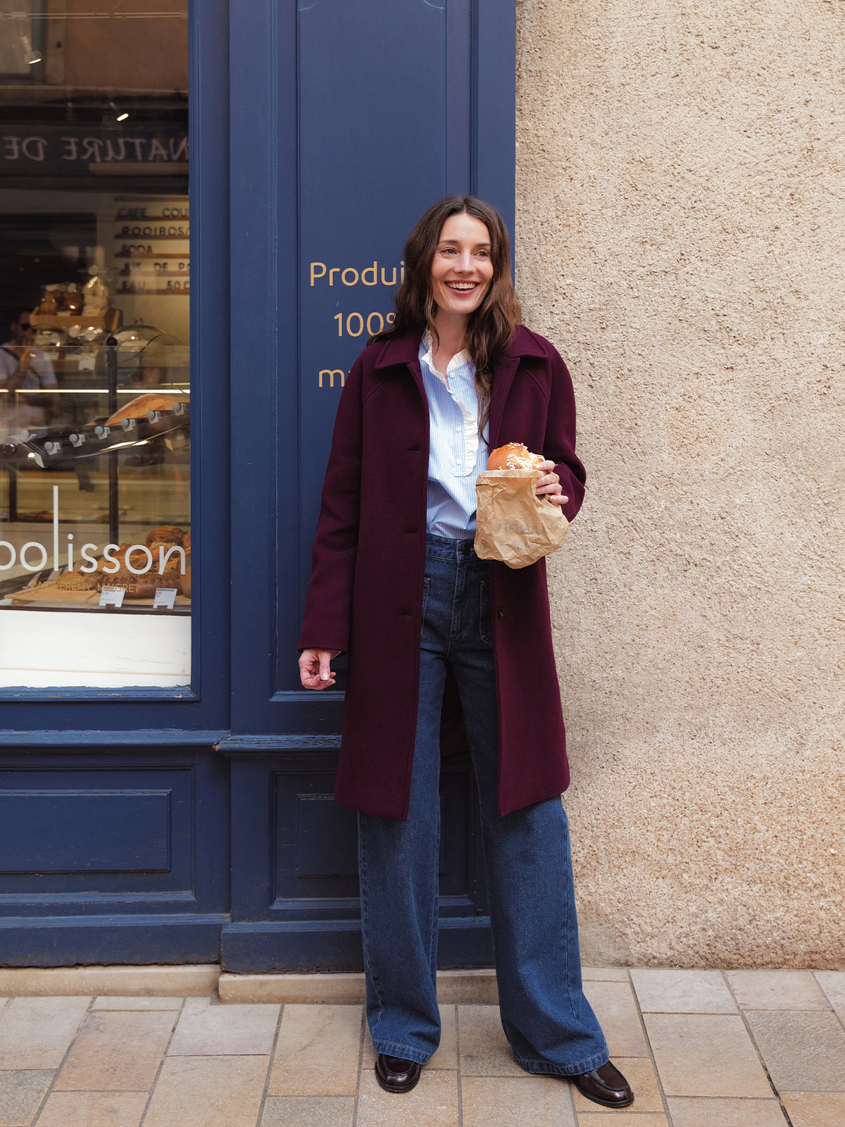 Manteau mi-long lainage uni femme