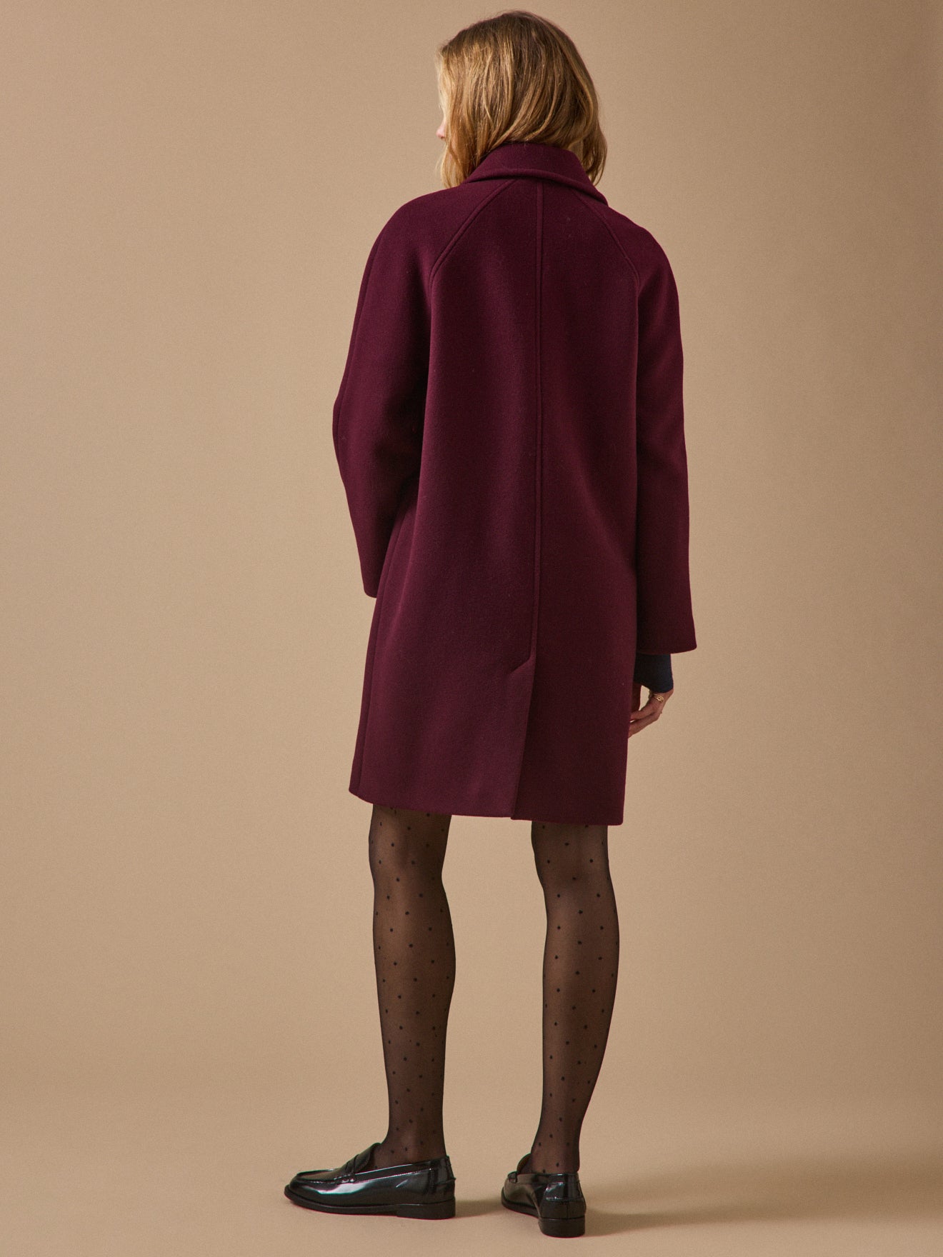 Women's solid-color mid-length woolen coat