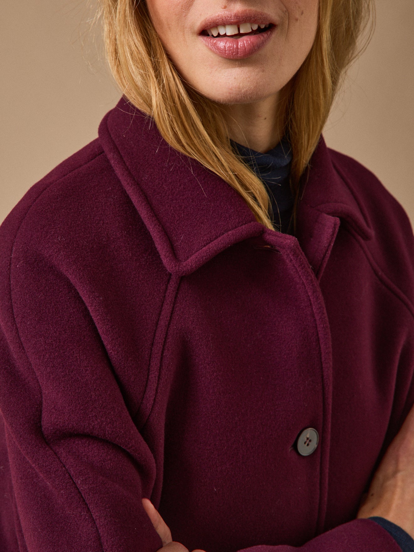 Women's solid-color mid-length woolen coat