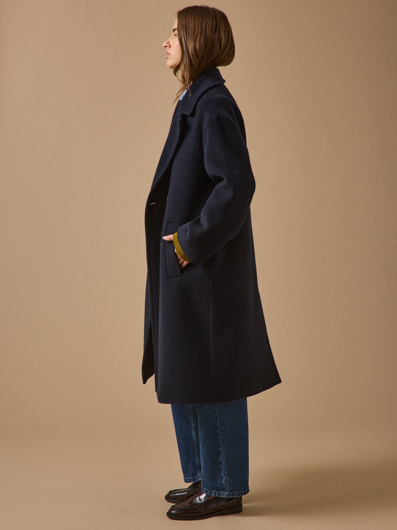 Manteau long lainage uni femme