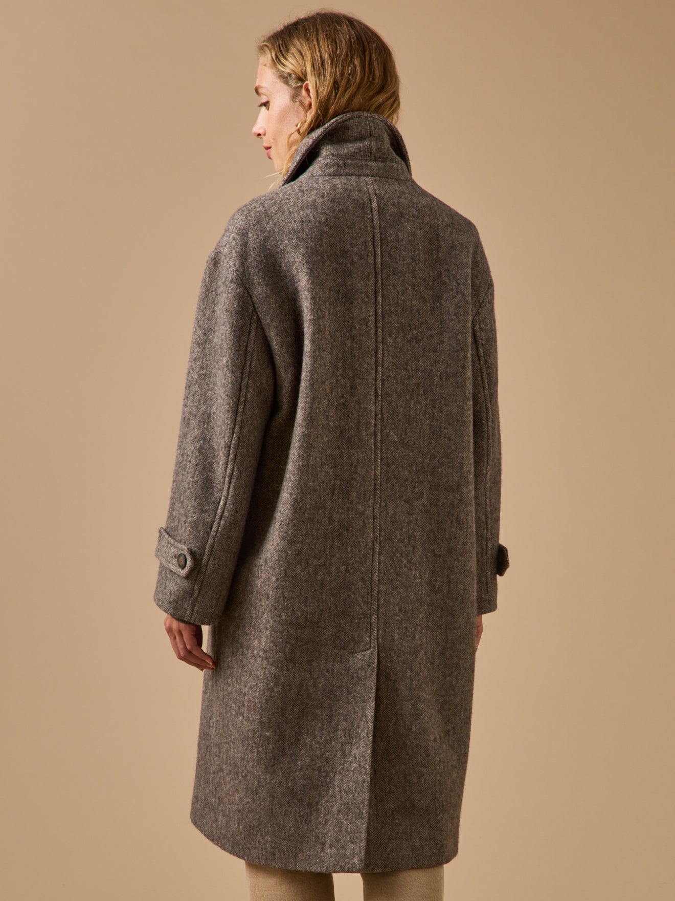 Manteau long lainage chevrons femme