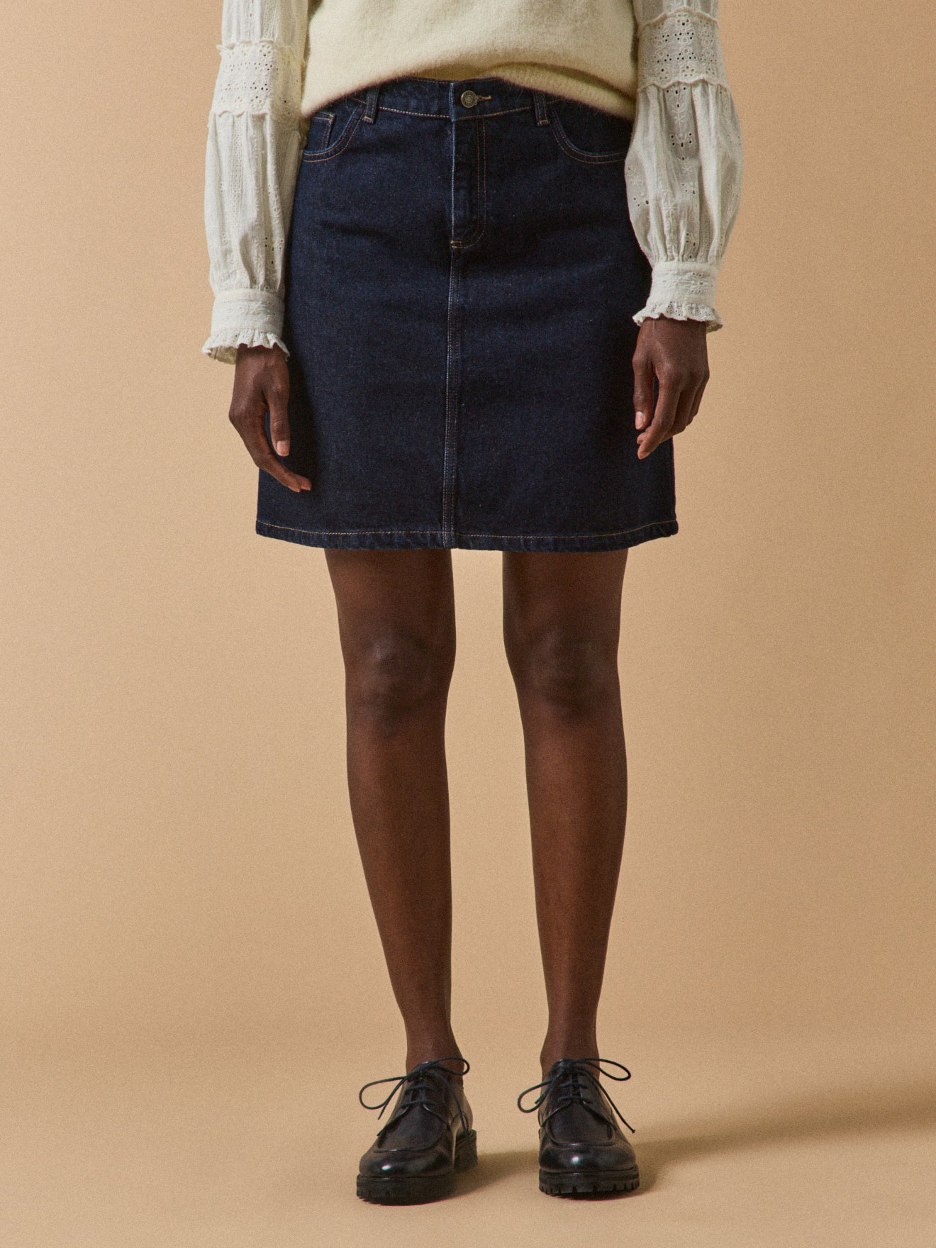 Women's short jeans skirt made with organic cotton denim