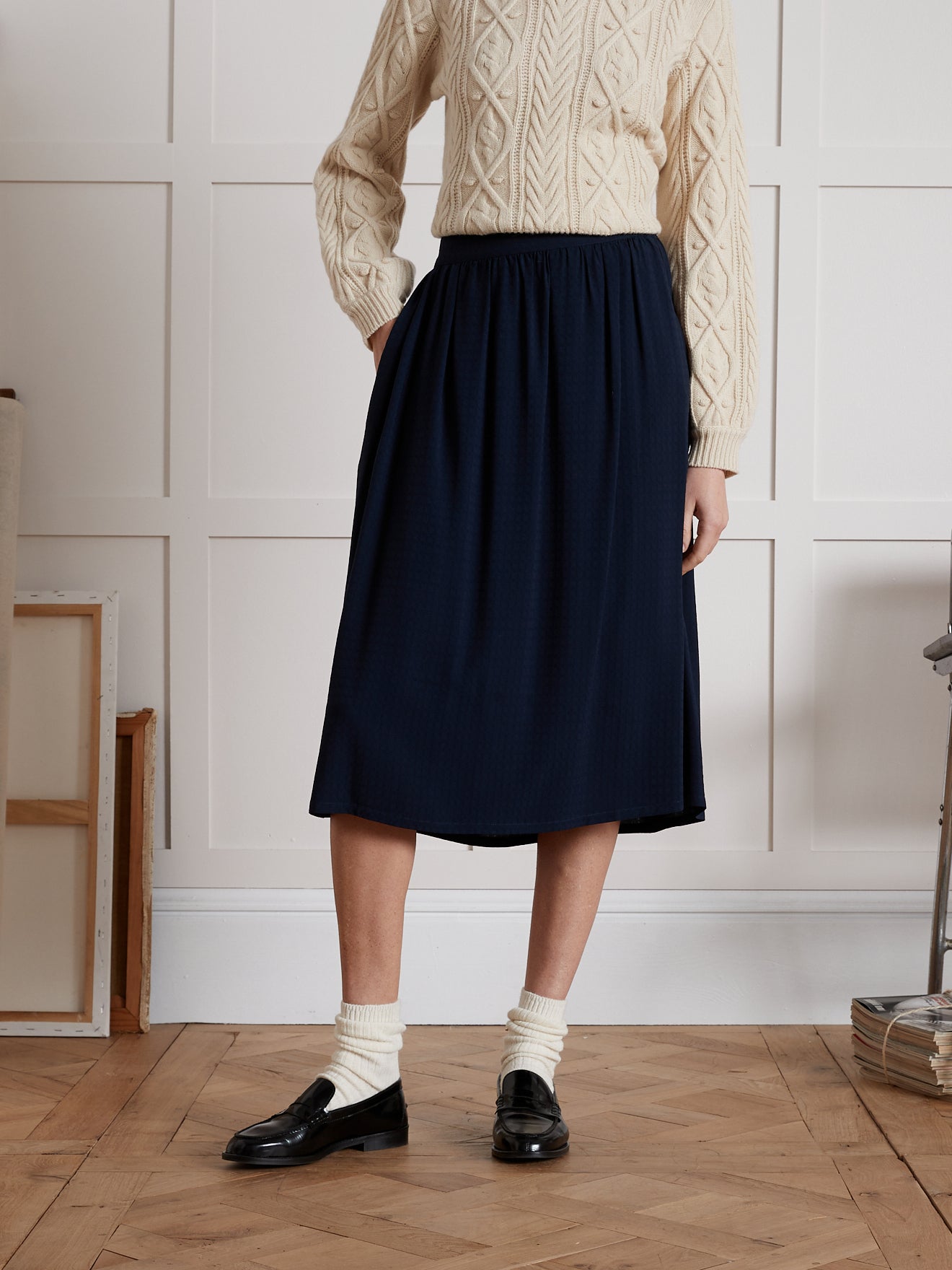 Jupe mi-longue femme viscose dobby