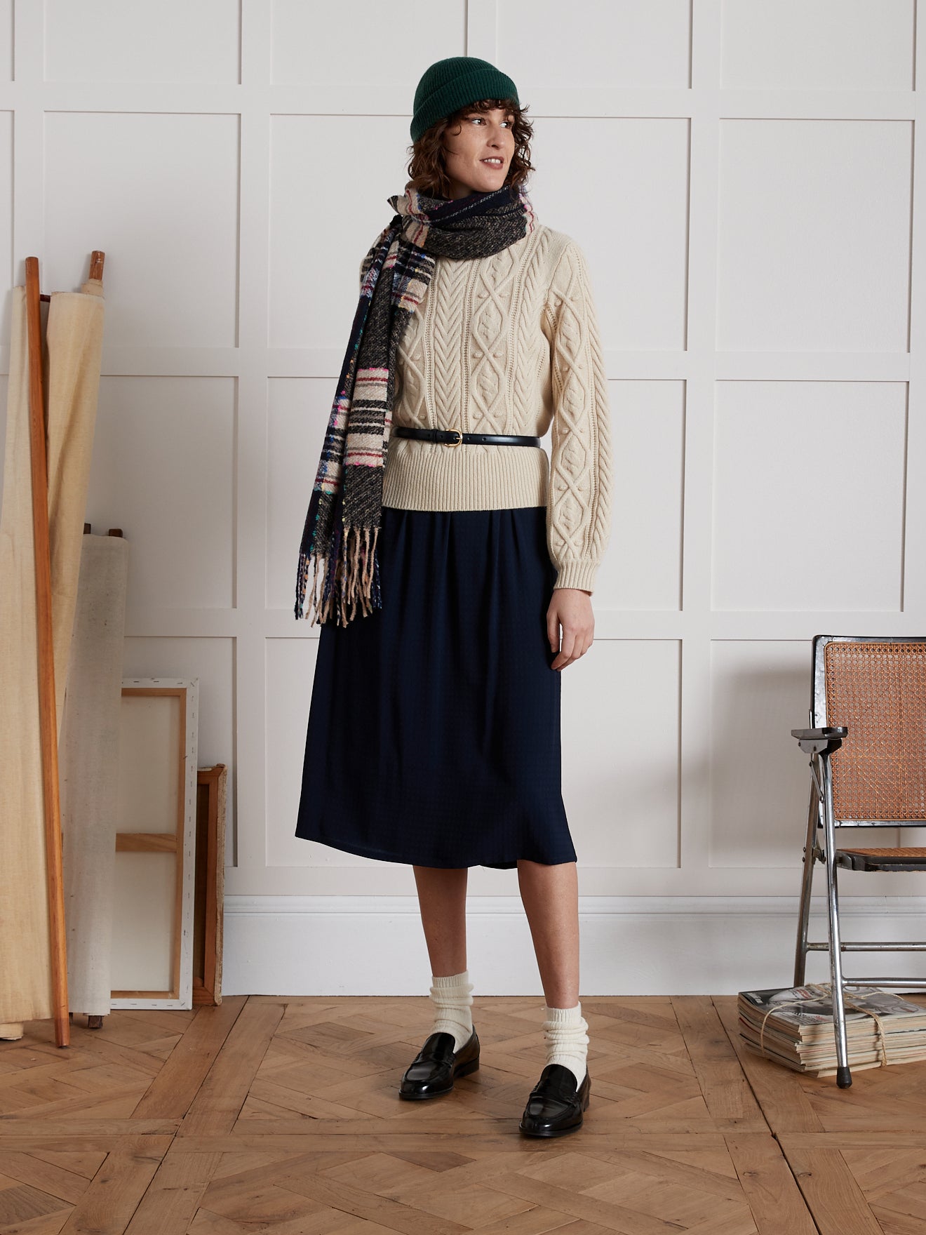 Women's mid-length viscose dobby skirt