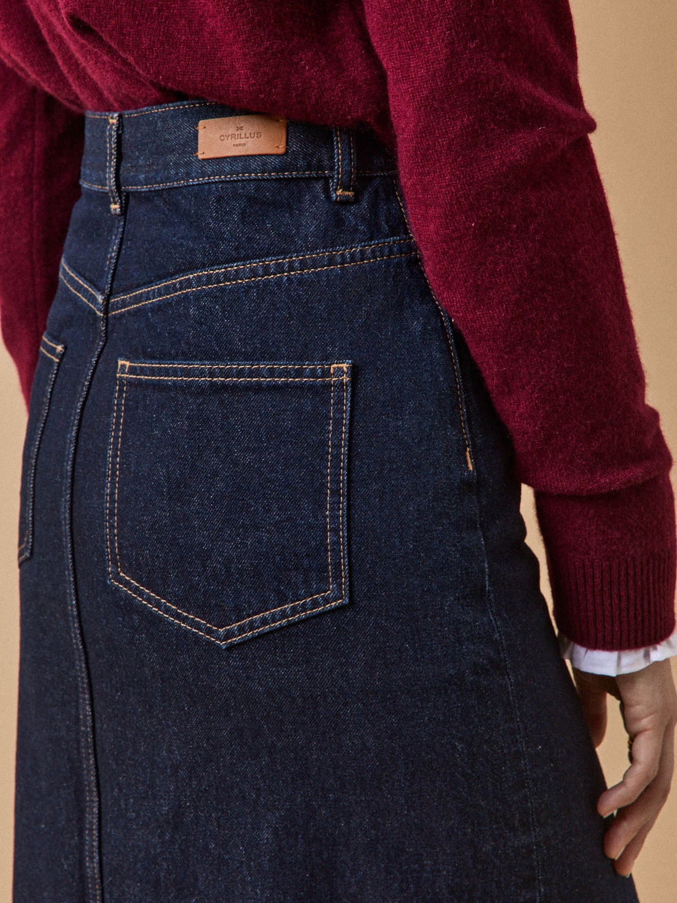 Women's organic cotton denim mid-length skirt