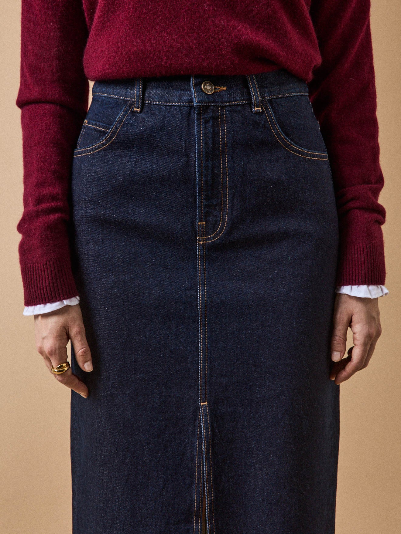 Women's organic cotton denim mid-length skirt
