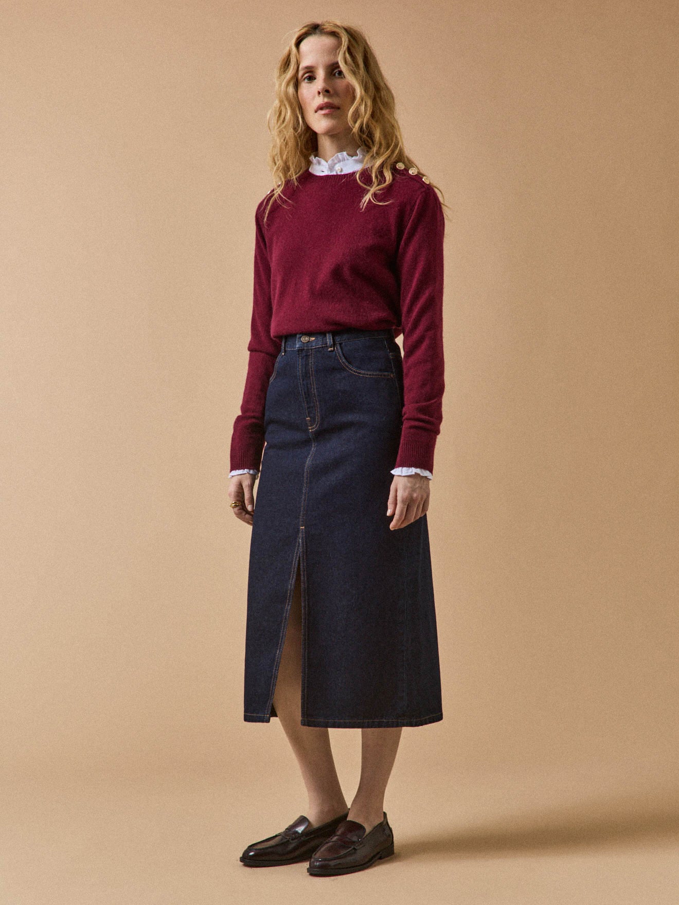 Women's organic cotton denim mid-length skirt