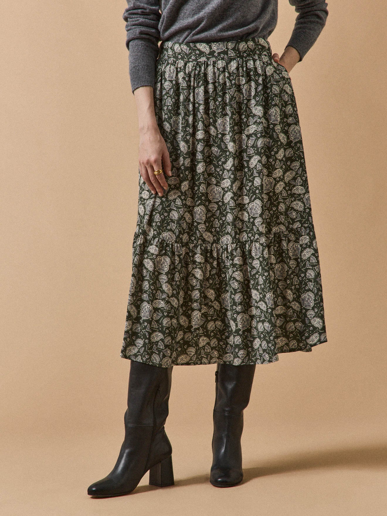 Jupe volantée mi-longue femme imprimé Lilith