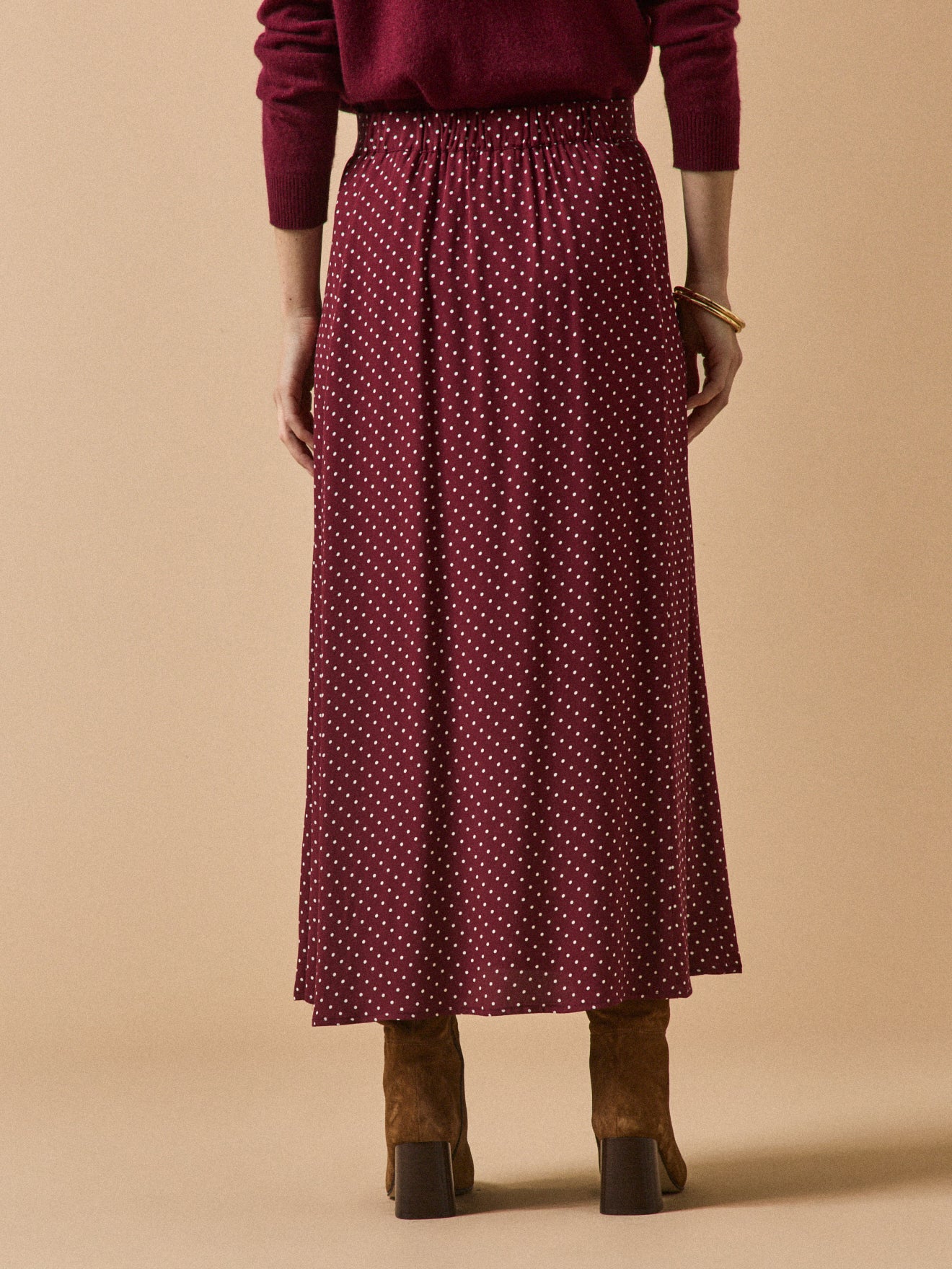 Women's dot-print mid-length viscose skirt