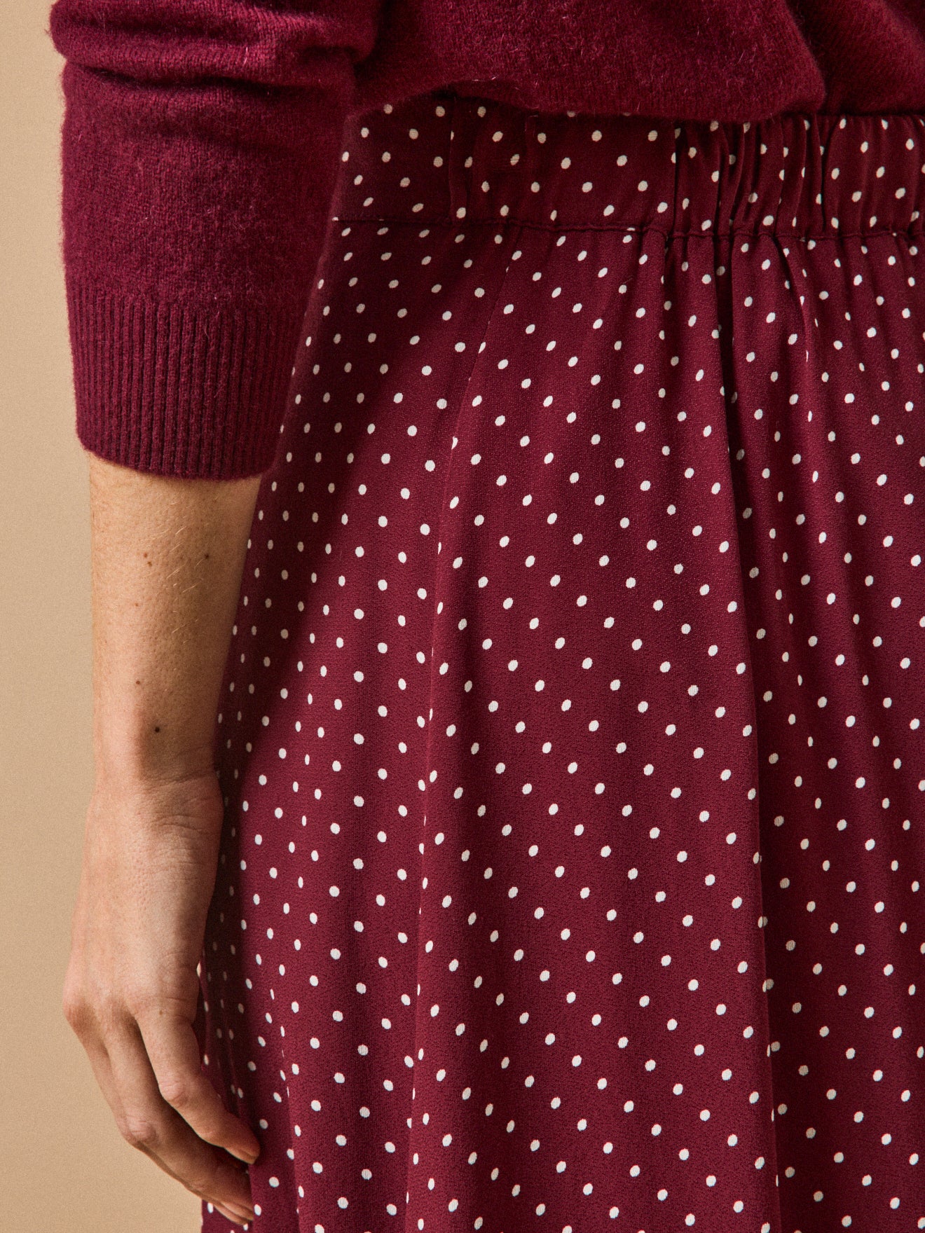 Women's dot-print mid-length viscose skirt