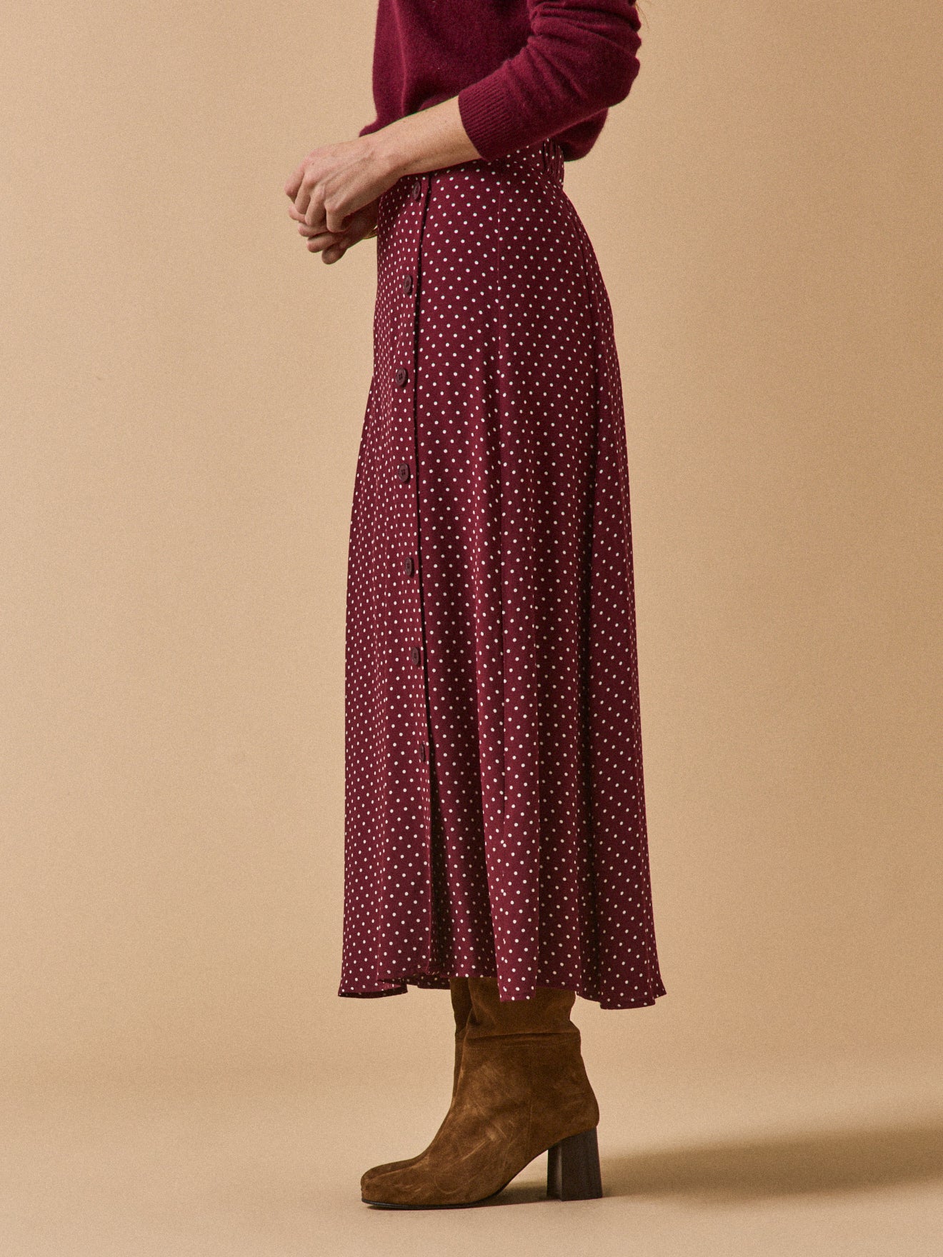 Women's dot-print mid-length viscose skirt