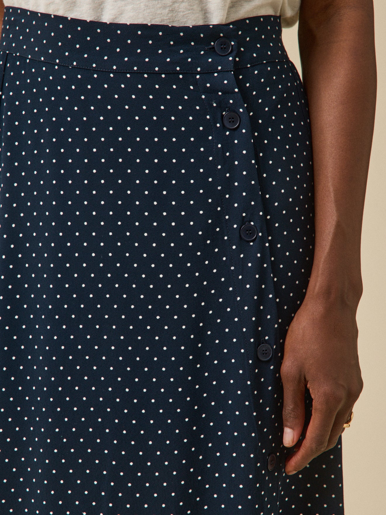 Jupe mi-longue femme viscose imprimé pois