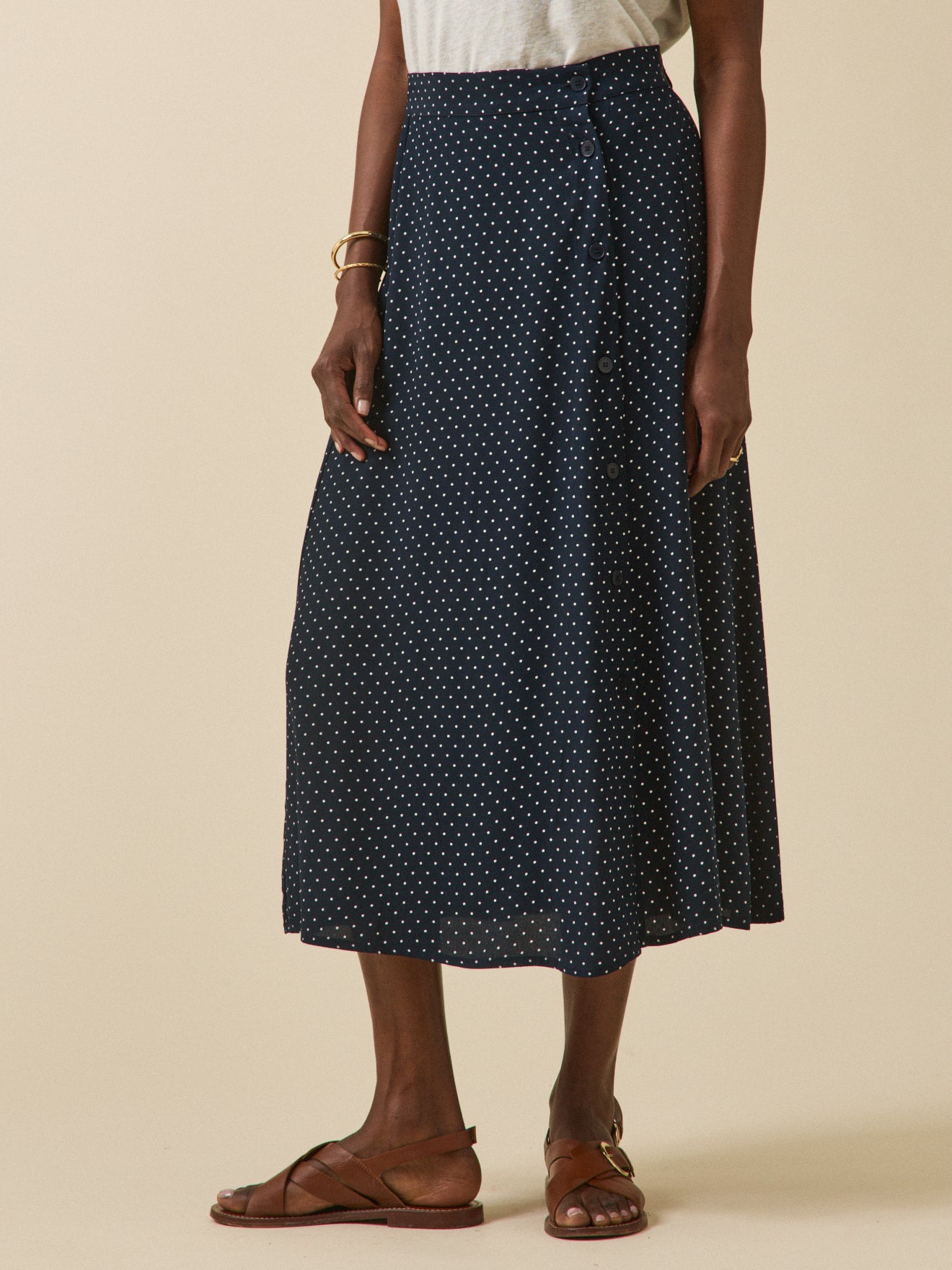 Jupe mi-longue femme viscose imprimé pois