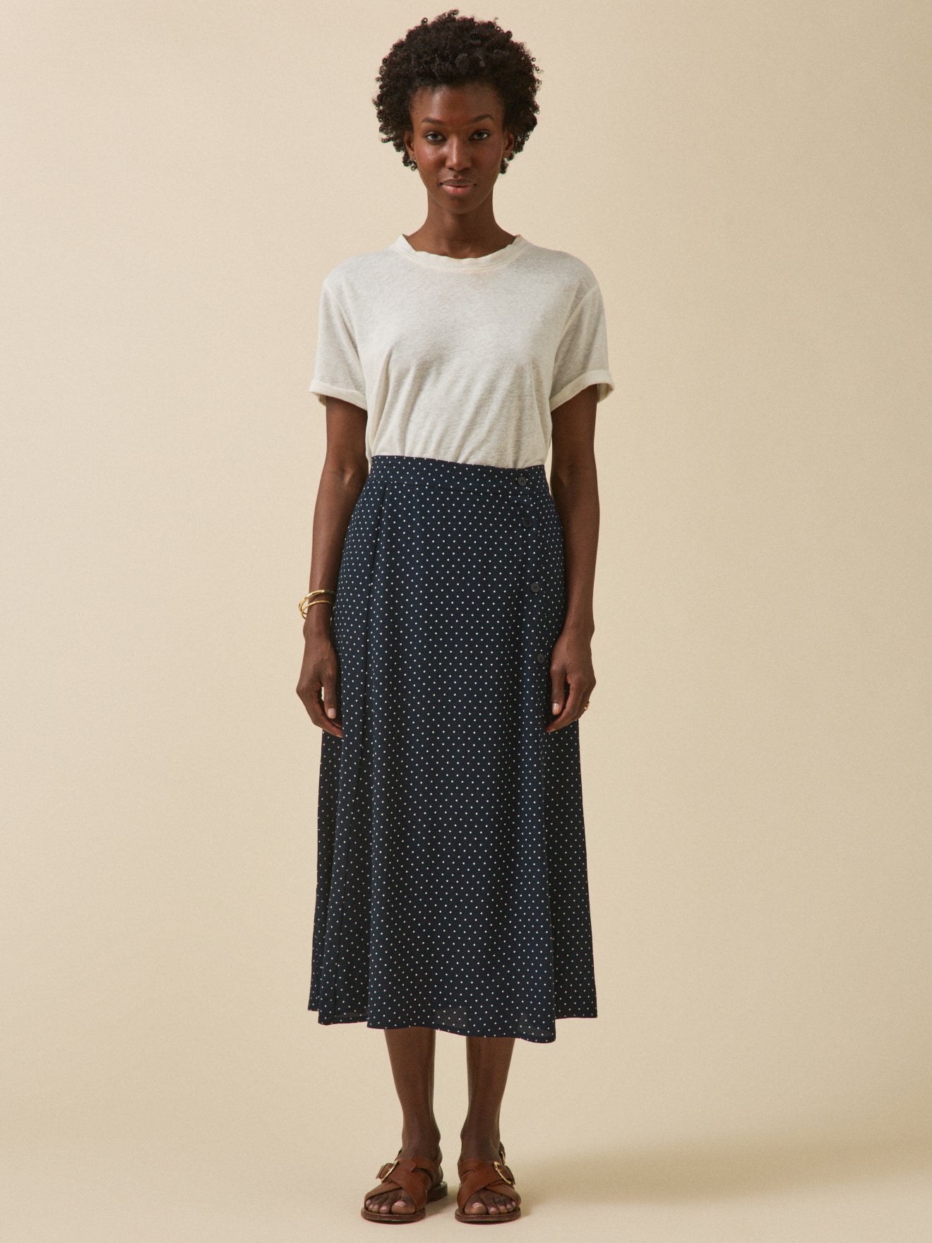 Women's dot-print mid-length viscose skirt - Cyrillus COM