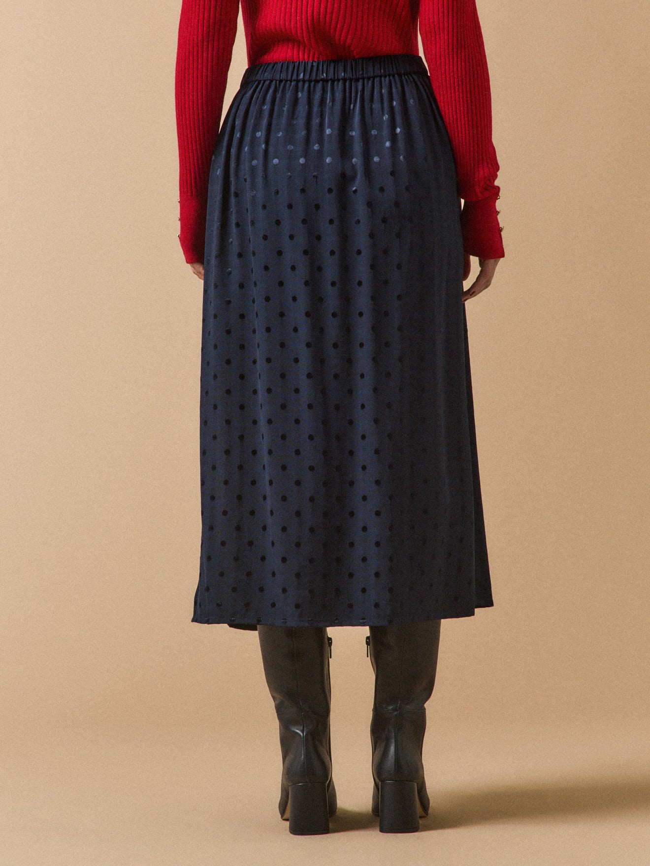 Jupe mi-longue jacquard pois femme