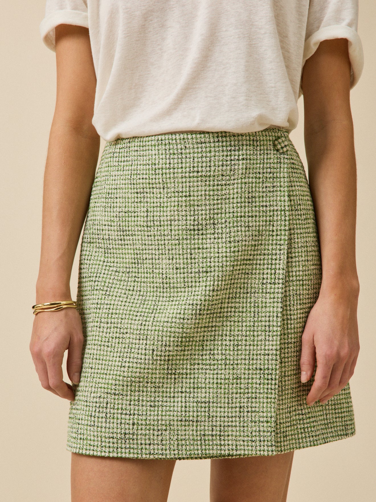 Jupe courte portefeuille tweed carreaux femme