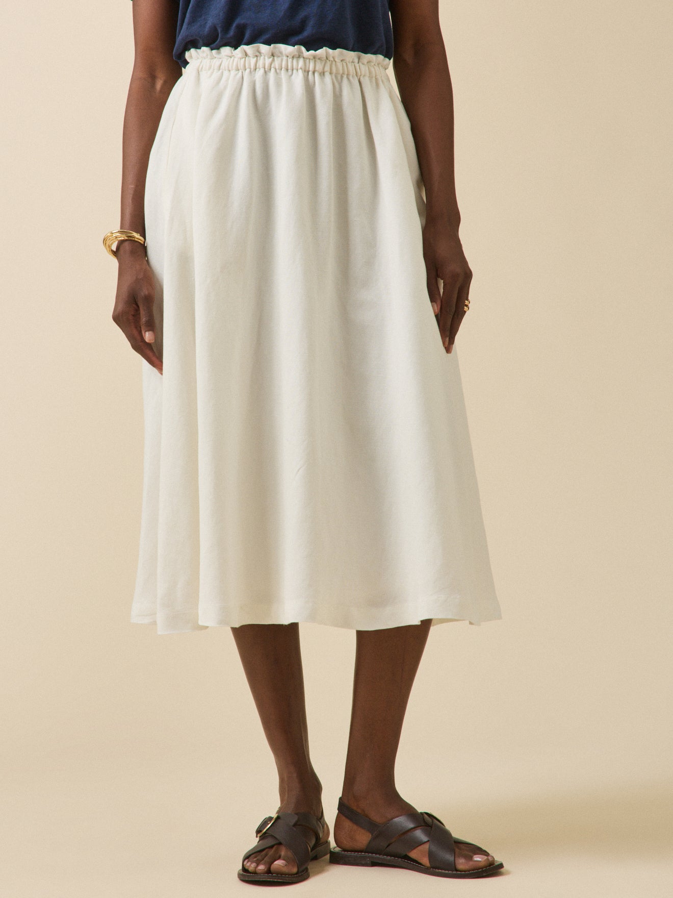 Jupe mi-longue lin et viscose femme