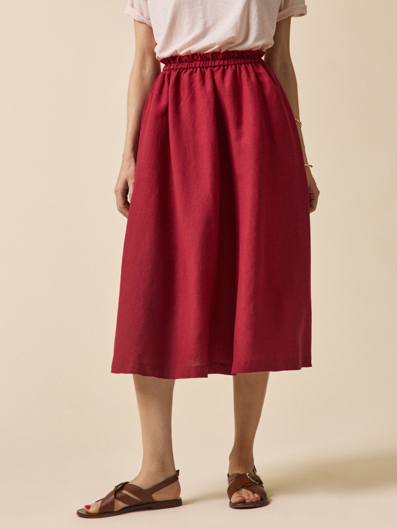 Jupe mi-longue lin et viscose femme