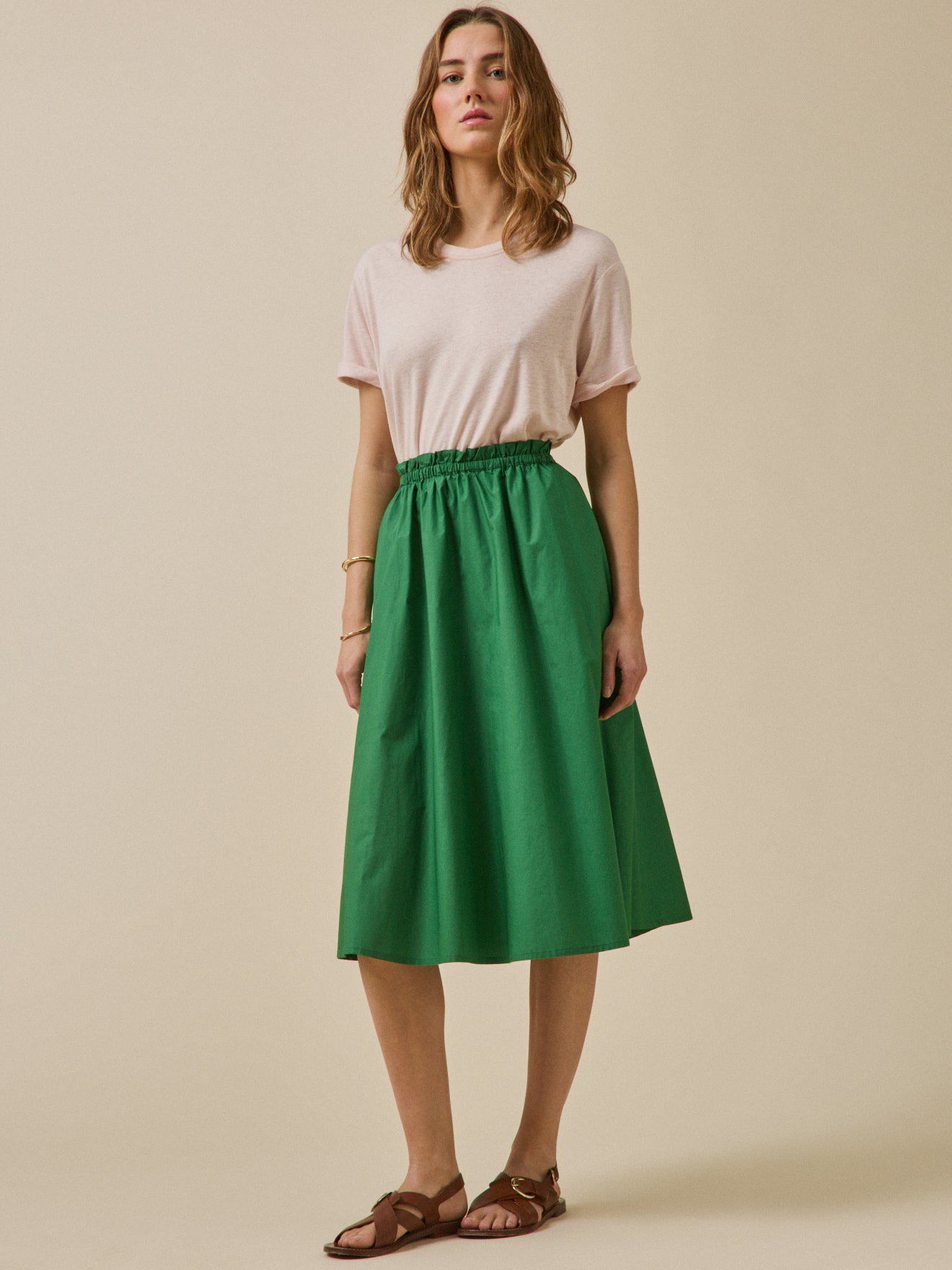 Jupe mi-longue popeline craquante femme