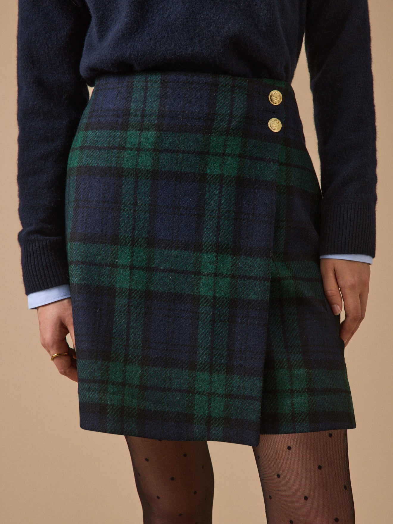 Women's short tartan plaid wool skirt