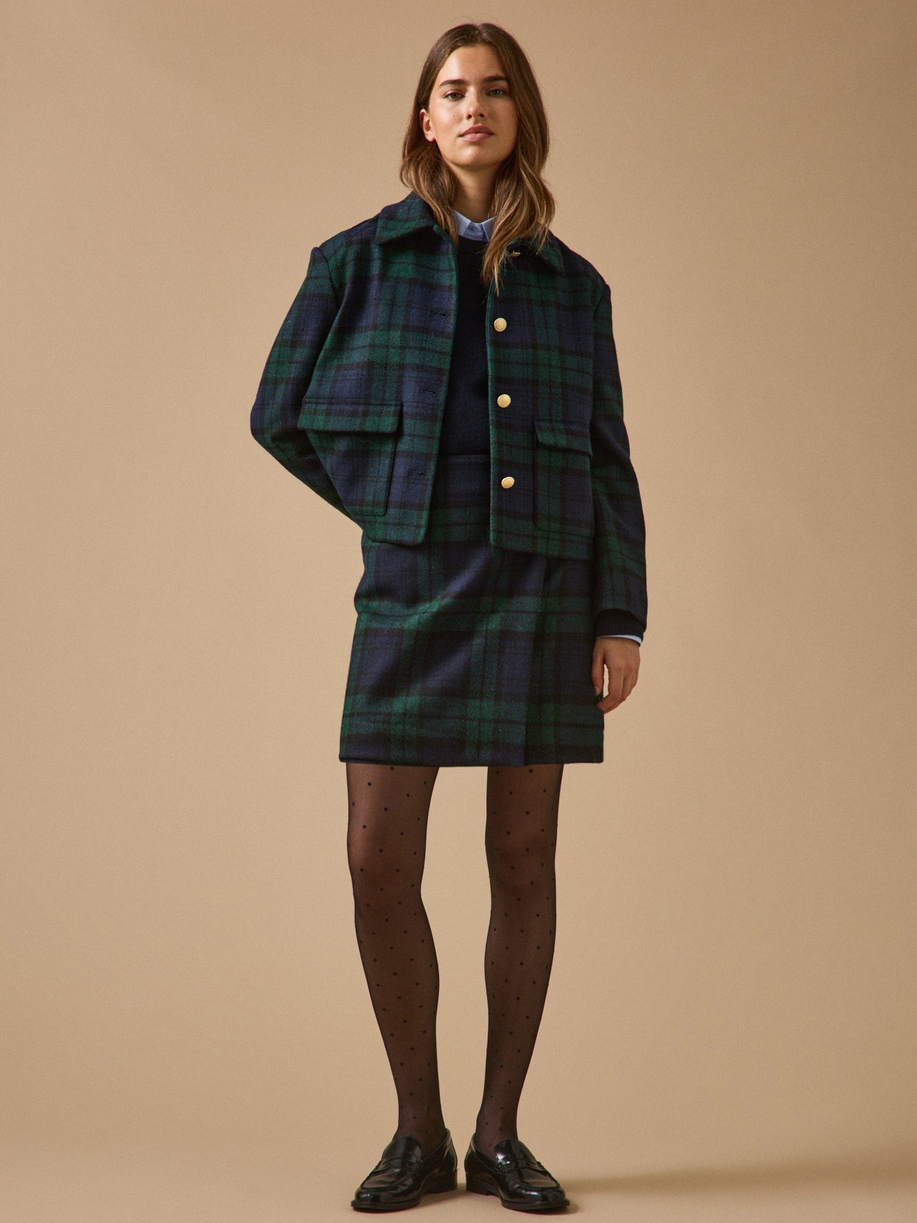 Women's short tartan plaid wool skirt