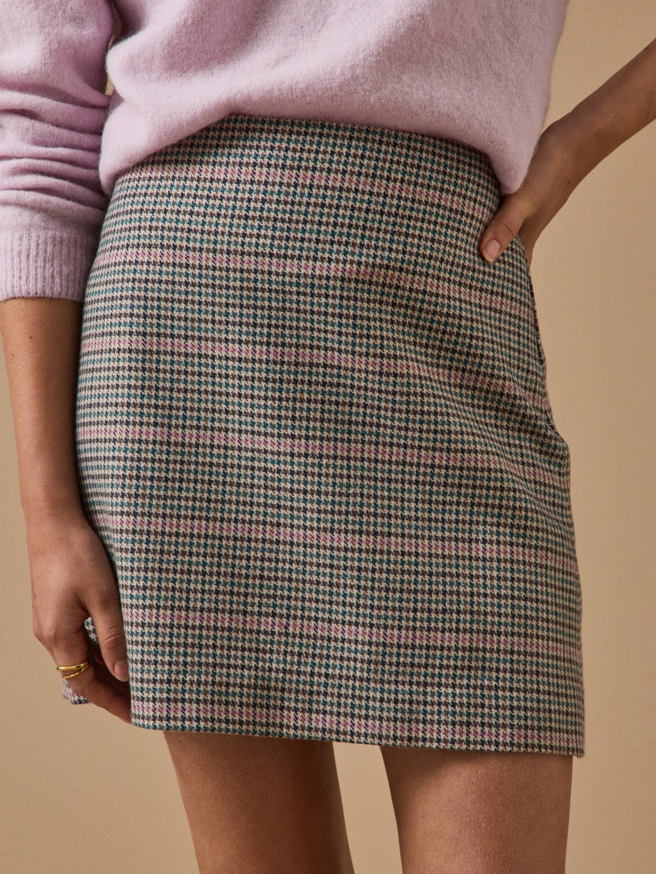 Women's short houndstooth woolen skirt